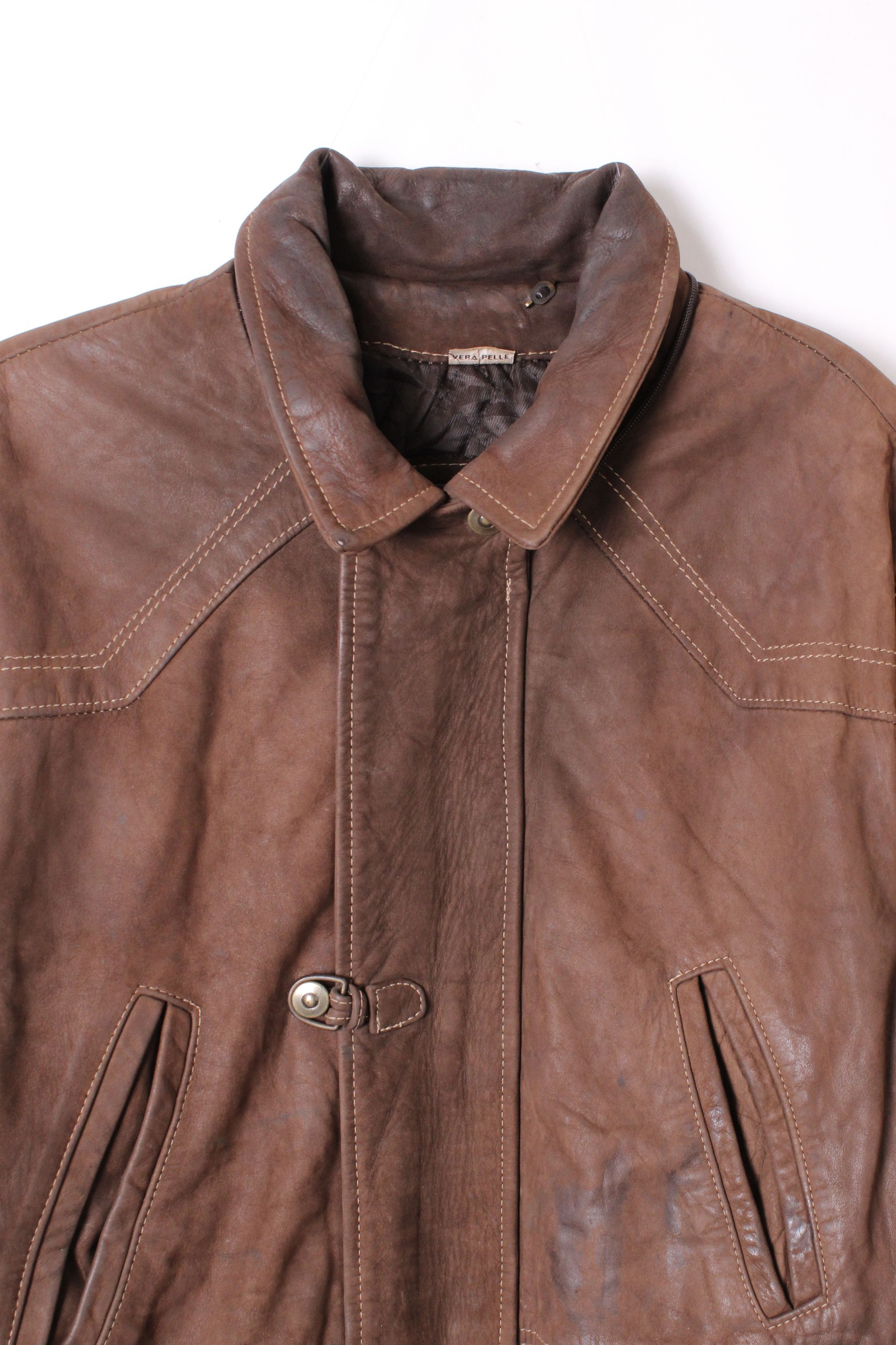 Vintage VINTAGE FIREMAN LEATHER JACKET BROWN Size US L / EU 52-54 / 3 - 2 Thumbnail