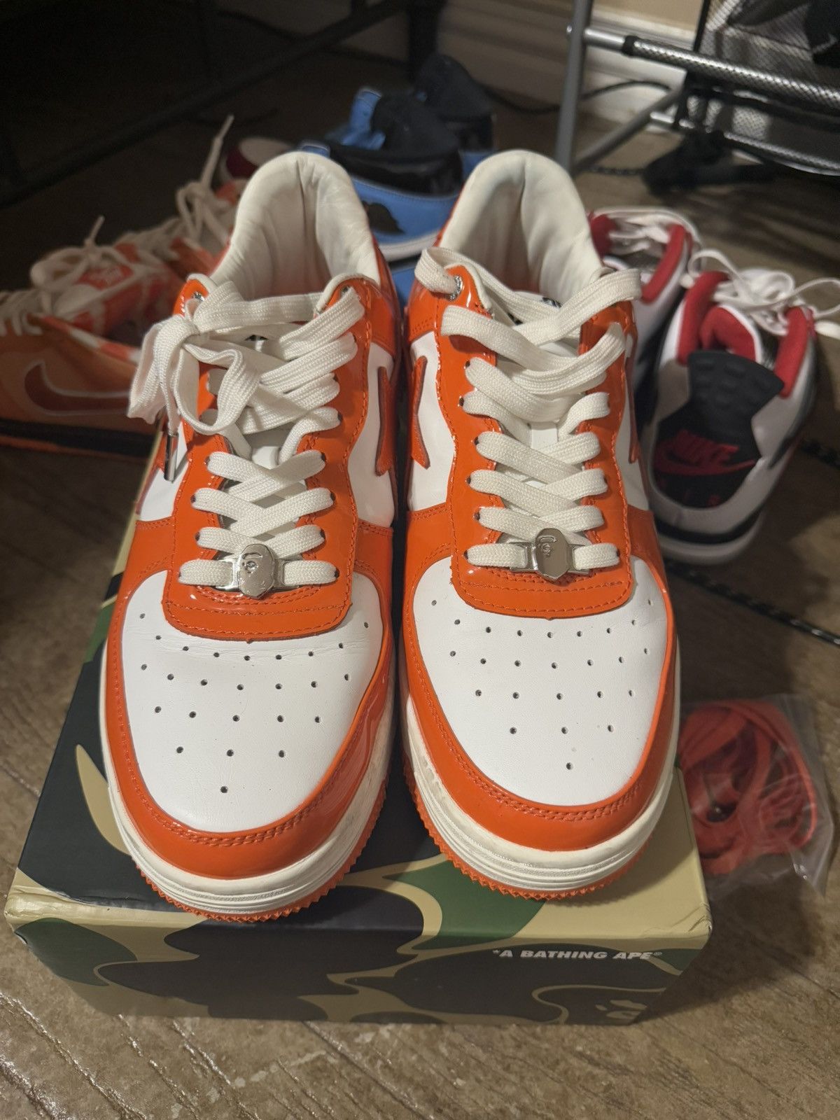 Bape 2021 patent leather orange bapesta Size US 12 / EU 45 - 1 Thumbnail