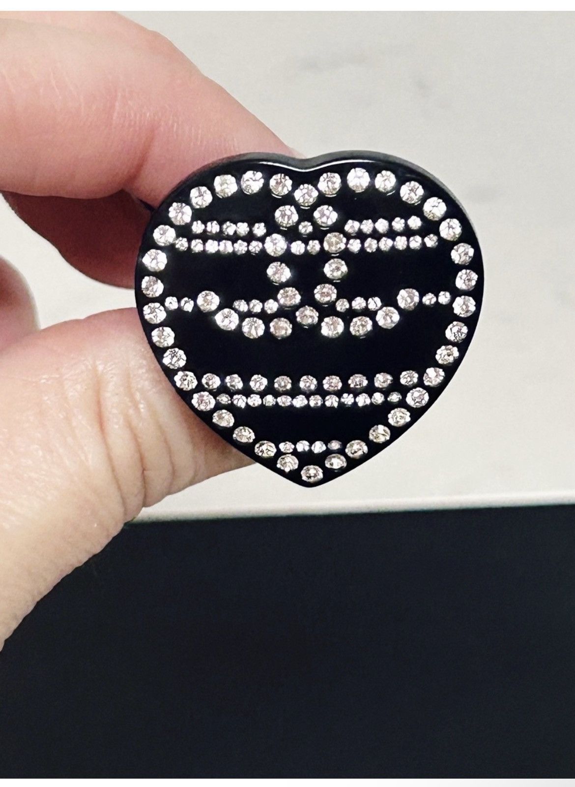 Chanel Authentic CHANEL Rare Vintage CC 09 Large Heart Crystal Ring Size ONE SIZE - 10 Thumbnail