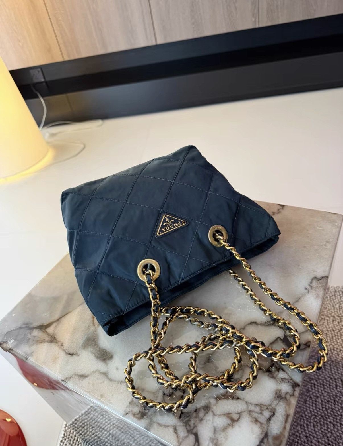 Prada Prada Mini Navy Parachute Double Chain Shoulder Bag J36 Size ONE SIZE - 5 Thumbnail