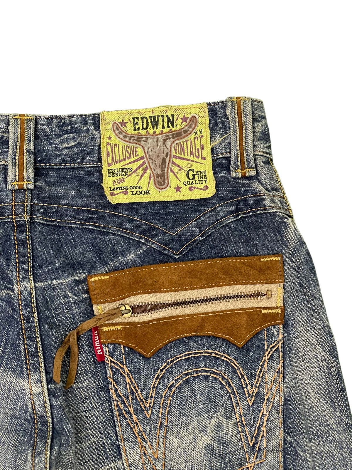 Le Grande Bleu (L.G.B.) Distress Jeans Edwin Japan Faded Regular Fit 7🟦6 Size US 33 - 18 Thumbnail