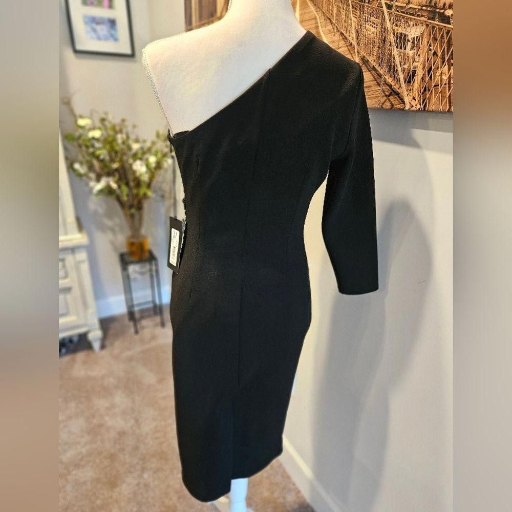 Designer Nwt New York & Co Chic One-Shoulder Black Bodycon Dress Size XS / US 0-2 / IT 36-38 - 3 Thumbnail