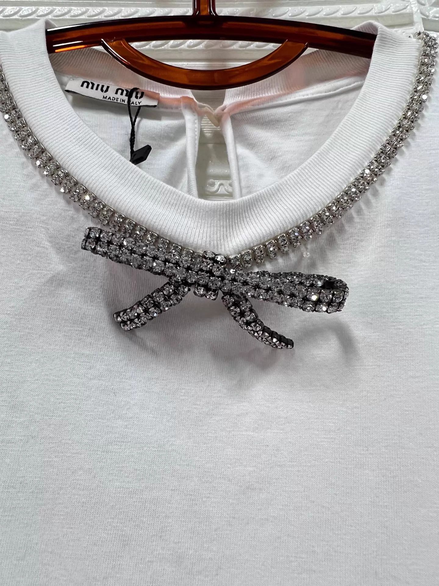 Miu Miu MIUMIU White Crystal Bow Collar Tee M Size M / US 6-8 / IT 42-44 - 3 Thumbnail