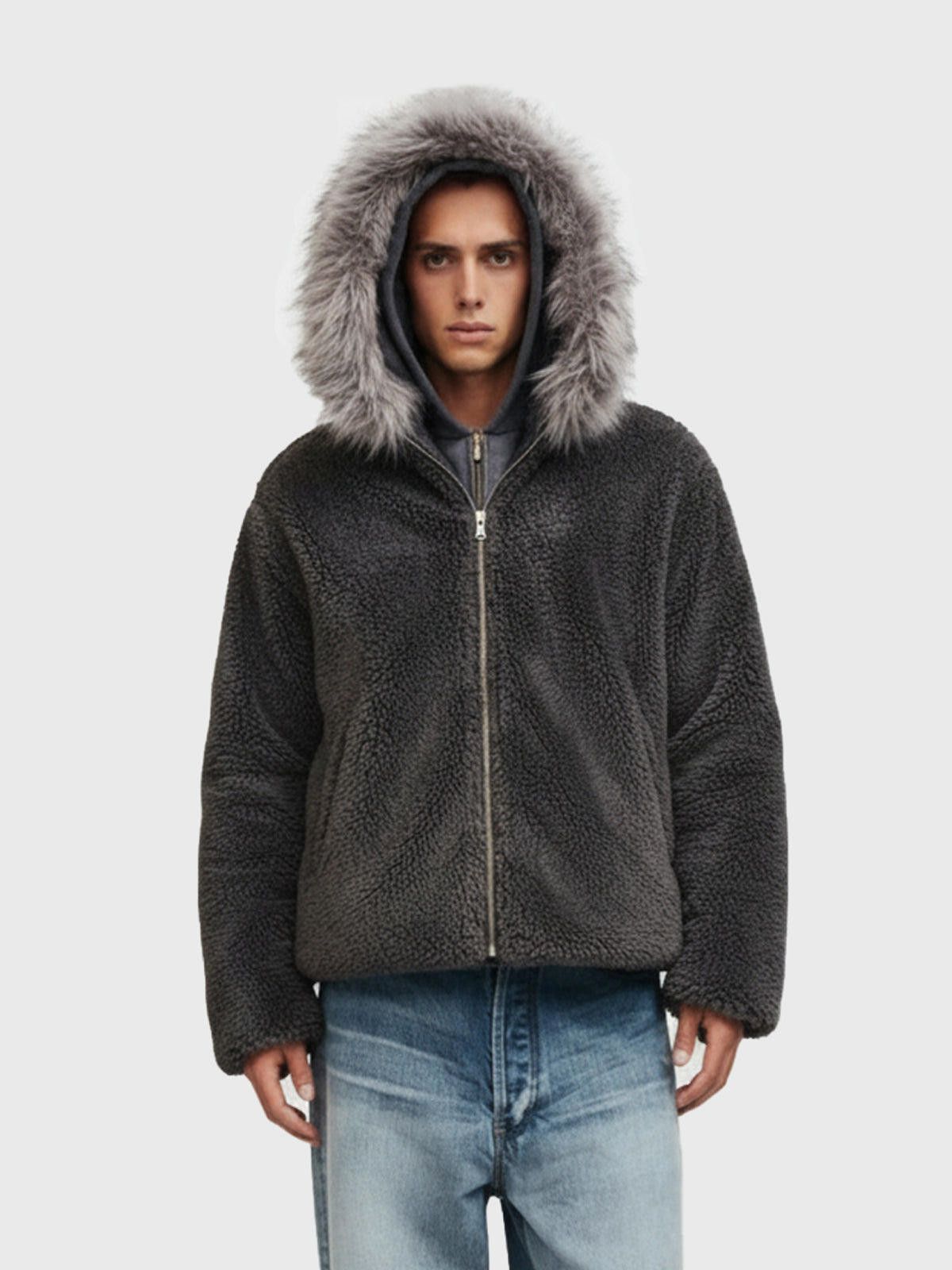 Japanese Brand Faux Fur Hooded Fleece Jacket, Cozy Winter Outerwear Size US M / EU 48-50 / 2 - 4 Thumbnail