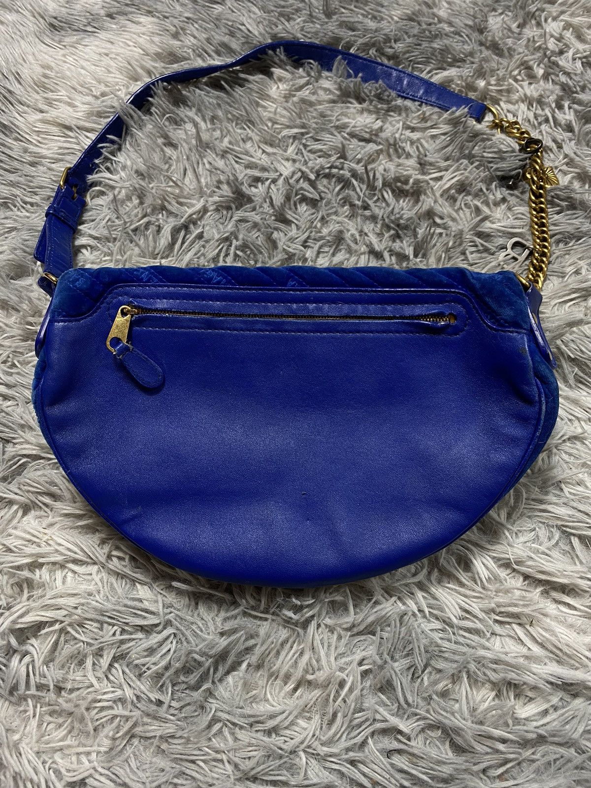 Balenciaga × Vintage Balenciaga Blue Velvet Belt Bag with Chain — Iconic Style Size ONE SIZE - 8 Thumbnail