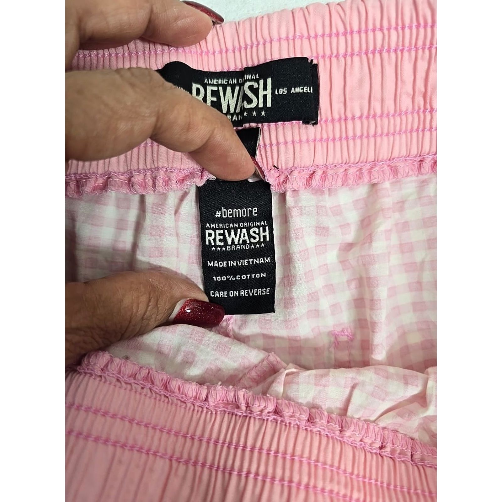 Vintage Rewash Ditsy Shorts Womens Pink Checkered Elastic Waist size L Size 36" / US 14 / IT 50 - 6 Thumbnail