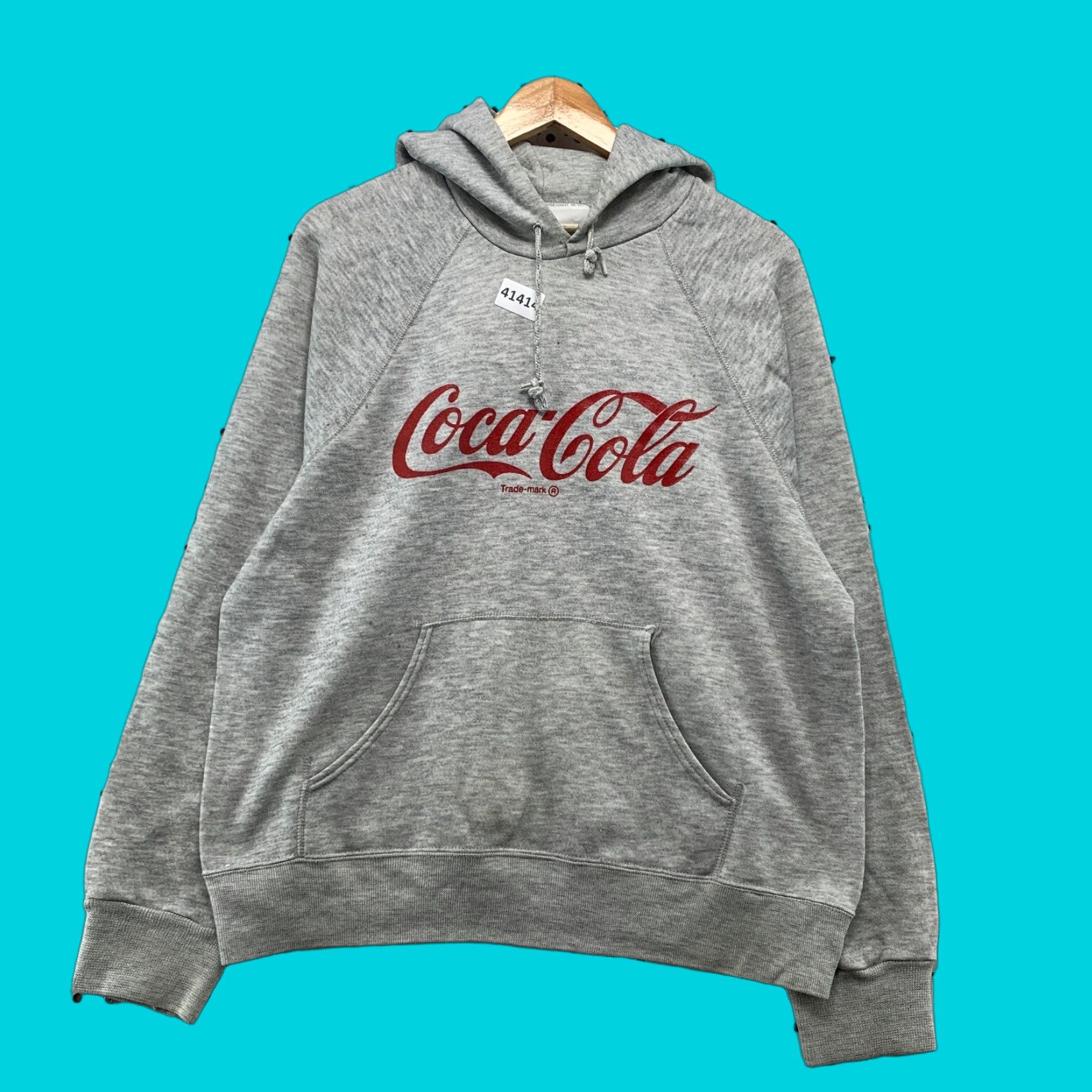Vintage Coca-Cola Hoodie Sweatshirt Men's XL Gray 80s Graphic