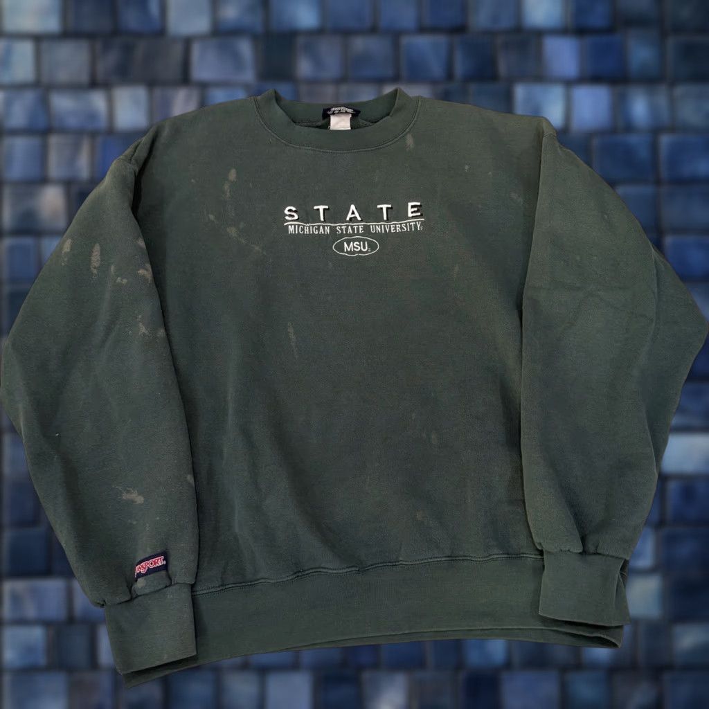 Vintage VINTAGE Michigan State University Sweatshirt Crewneck Mens Large Green STAINS Size US L / EU 52-54 / 3 - 1 Thumbnail