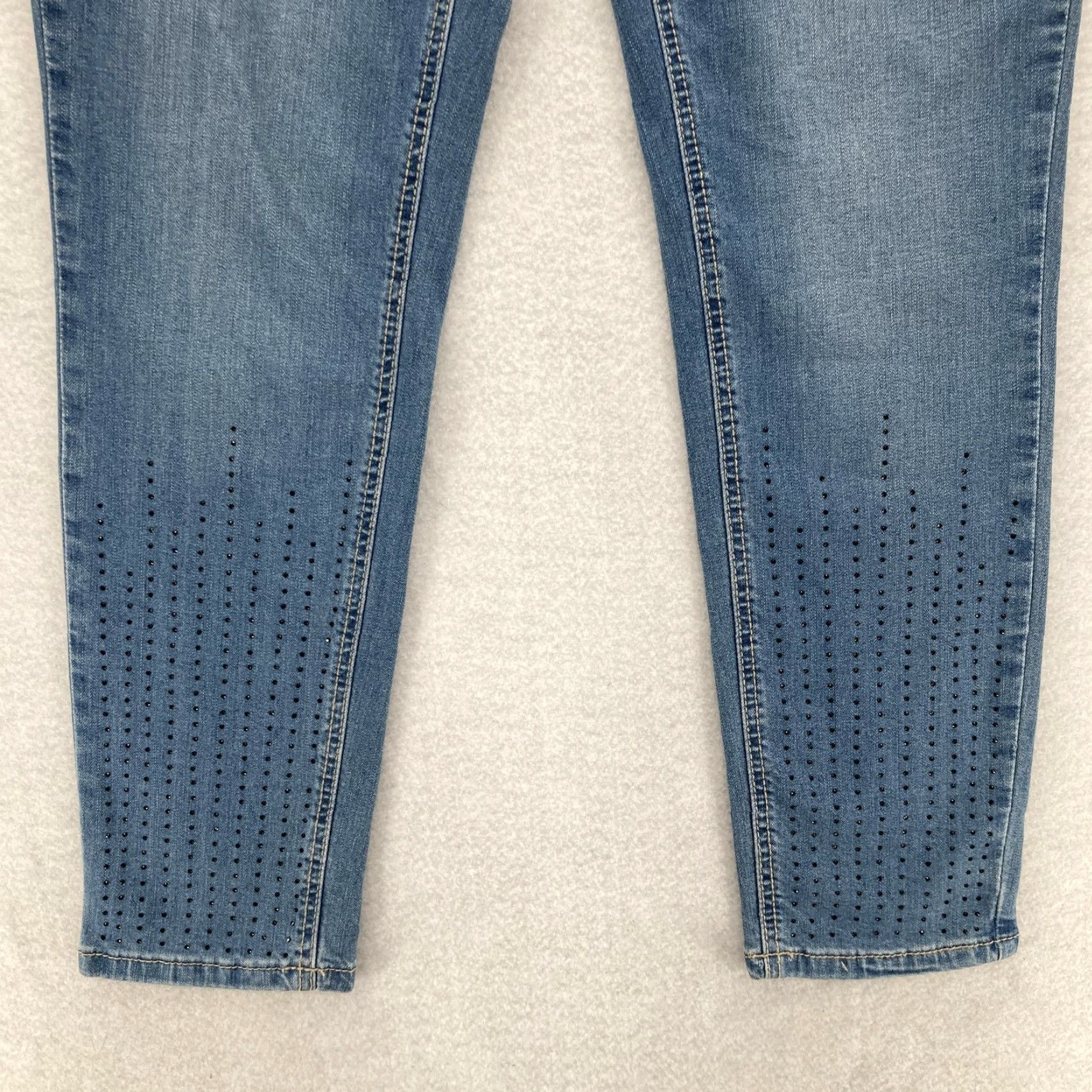 Vintage Earl Jean Skinny Ankle Jeans Womens 12 Medium Wash Blue Denim Studded Stretch Size 34" / US 12 / IT 48 - 3 Thumbnail