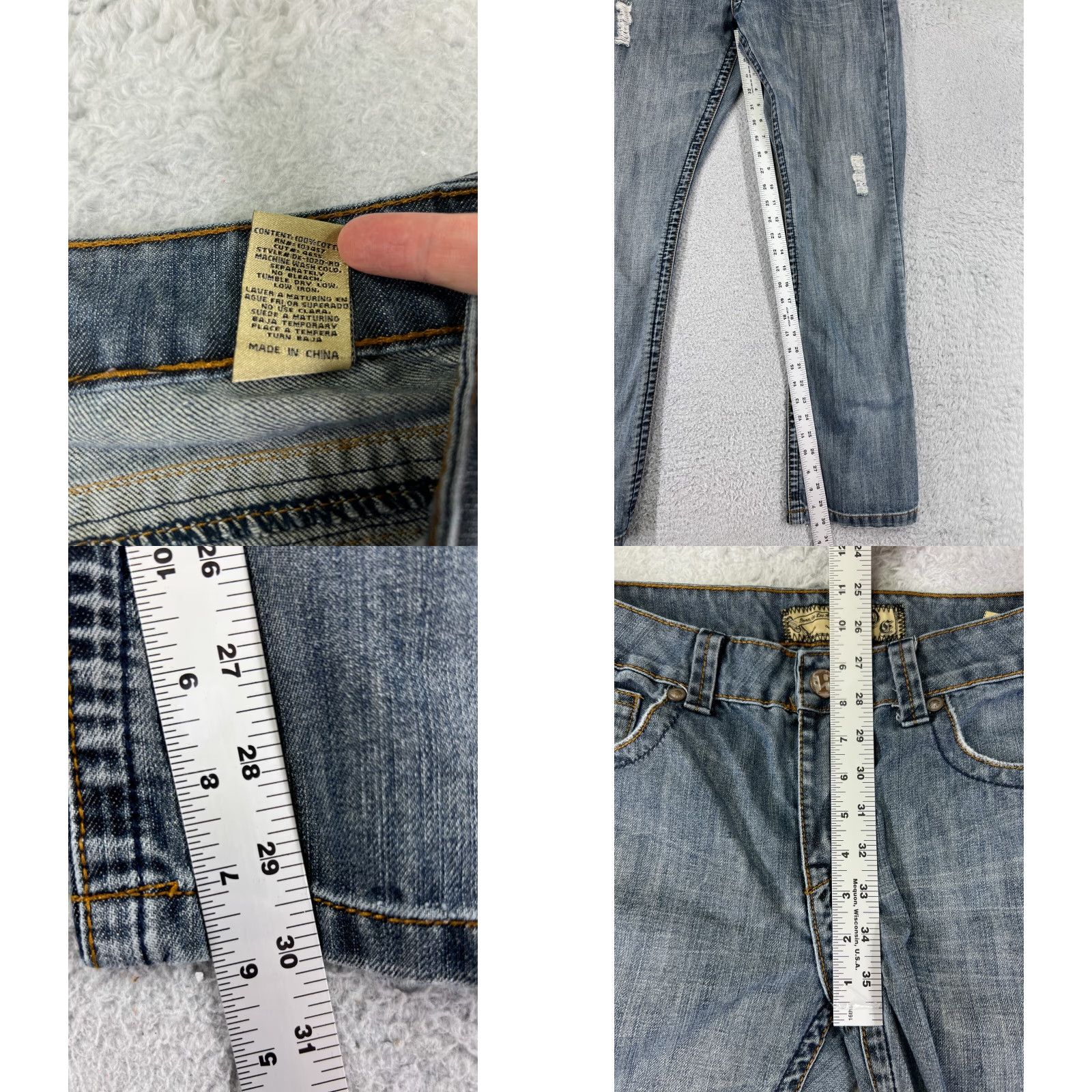 Denime Division E Jeans Mens 32 Blue Denim Distressed 100% Cotton LA 32x30 Jeans Size US 32 / EU 48 - 8 Thumbnail