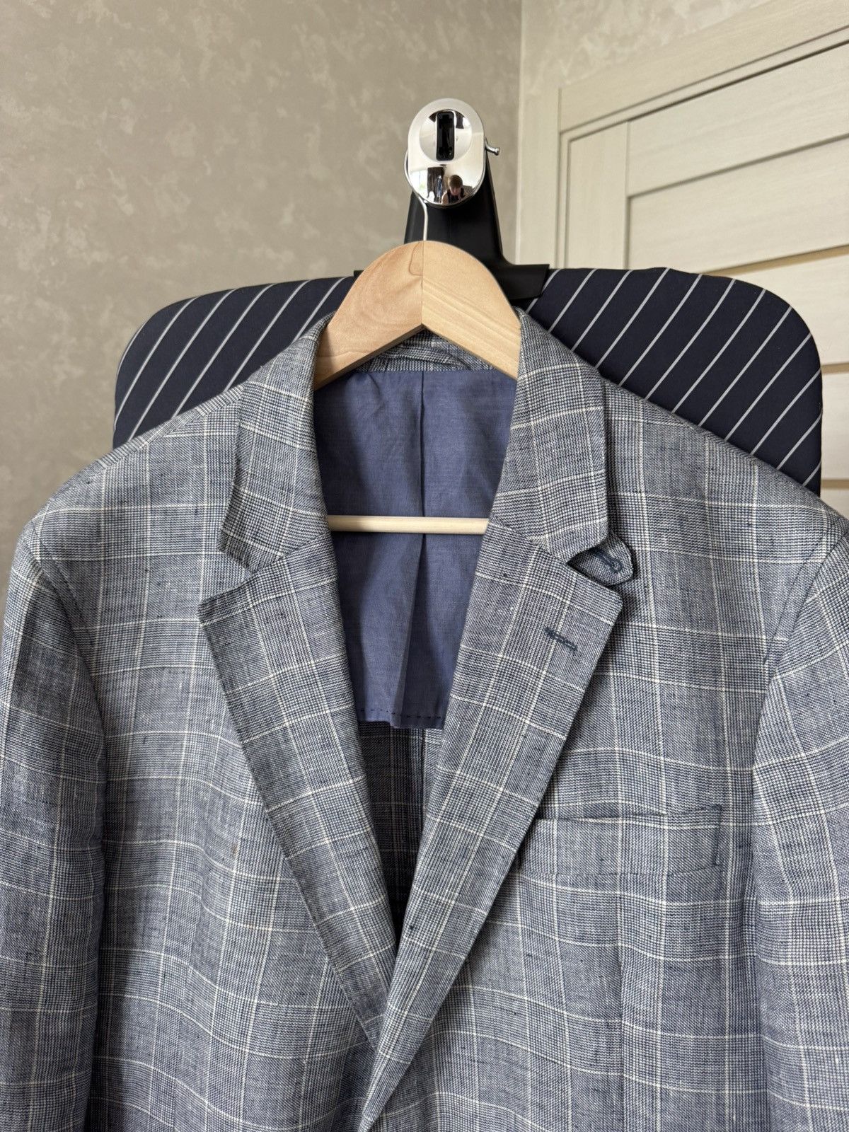 Designer × Hackett Hackett Linen Check Blazer Size 44R - 6 Thumbnail