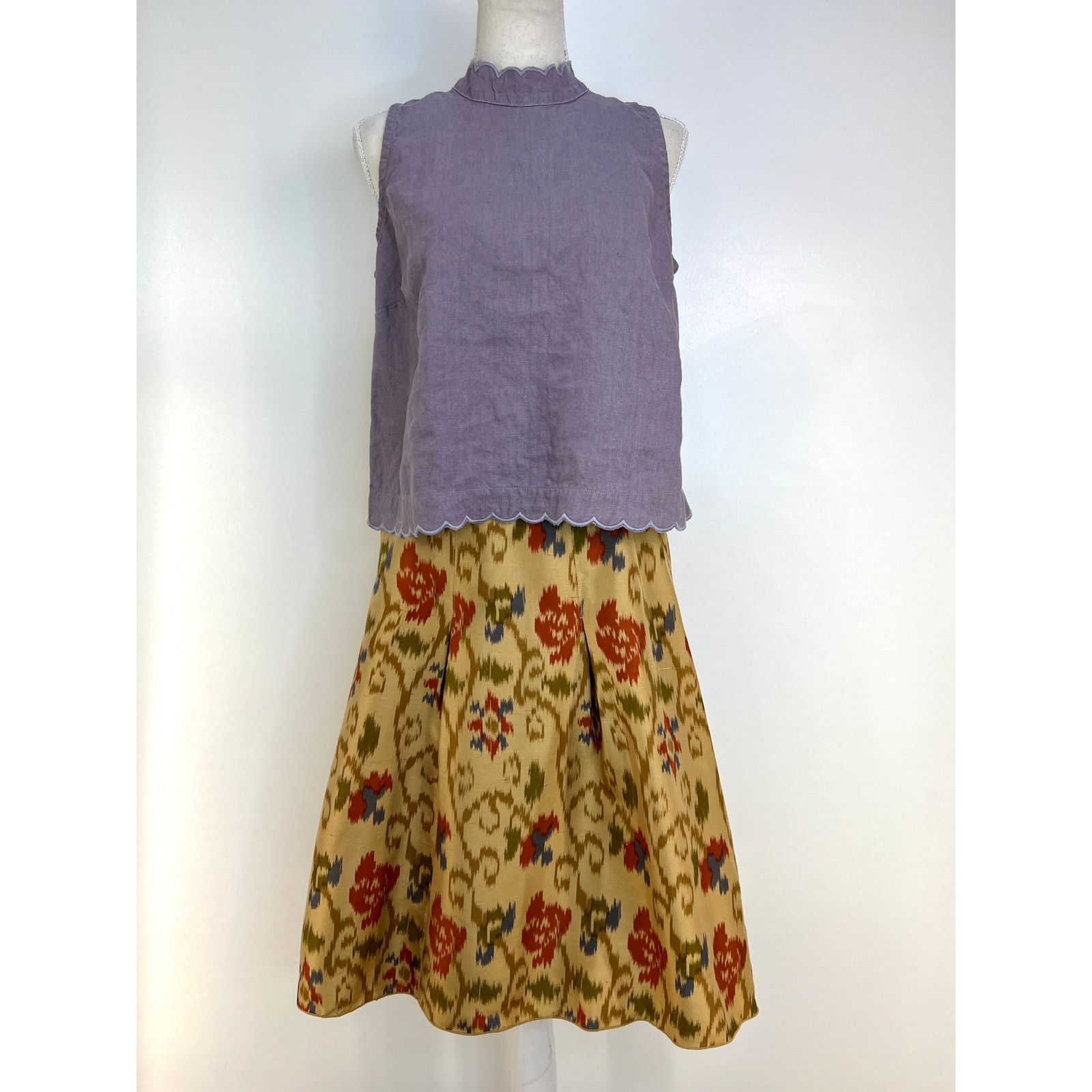 J. Jill J. Jill Silk Ikat Printed Skirt Knee Length Mini Floral Size 32" / US 10 / IT 46 - 6 Thumbnail