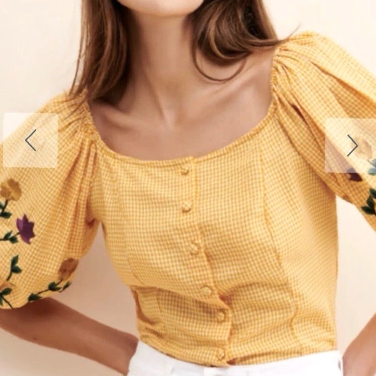 Anthropologie Anthropologie Samant Chauhan Amabella Floral Embroidered Blouse Top M Yellow Puff Sleeve Women Shirt Size M / US 6-8 / IT 42-44 - 8 Thumbnail