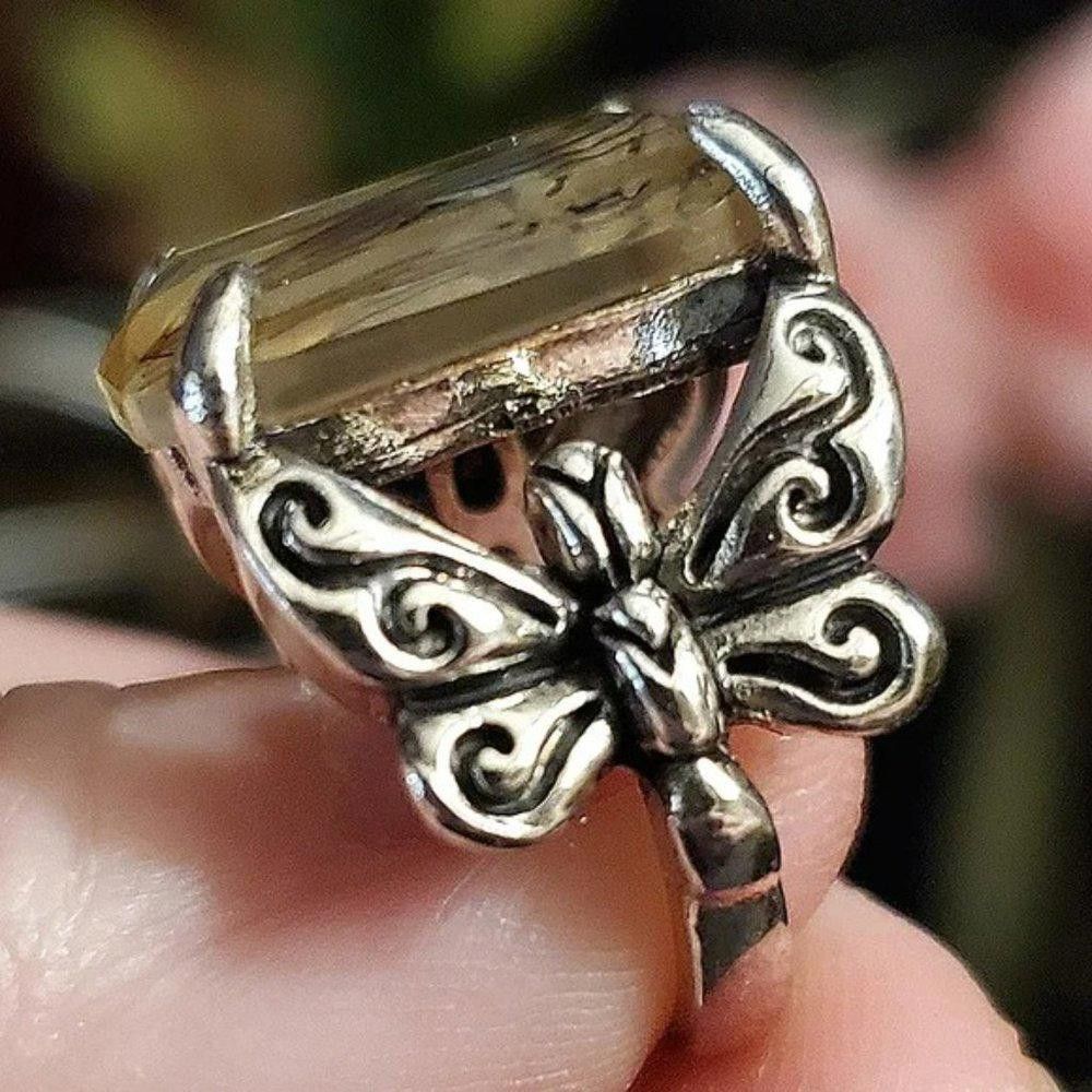 Designer Distressed Colorful Butterfly Antique Silver Ring - Size 5 Size ONE SIZE - 2 Thumbnail