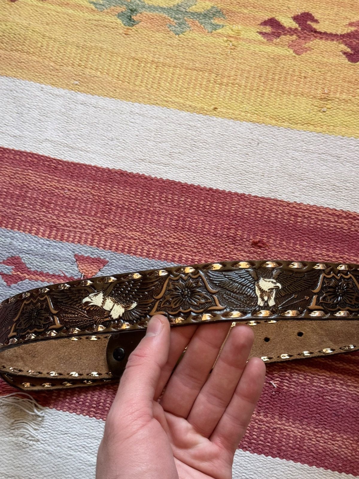 Genuine Leather Vintage 90’s Eagle Made In USA Western Cowboy Leather Belt Size ONE SIZE - 4 Thumbnail