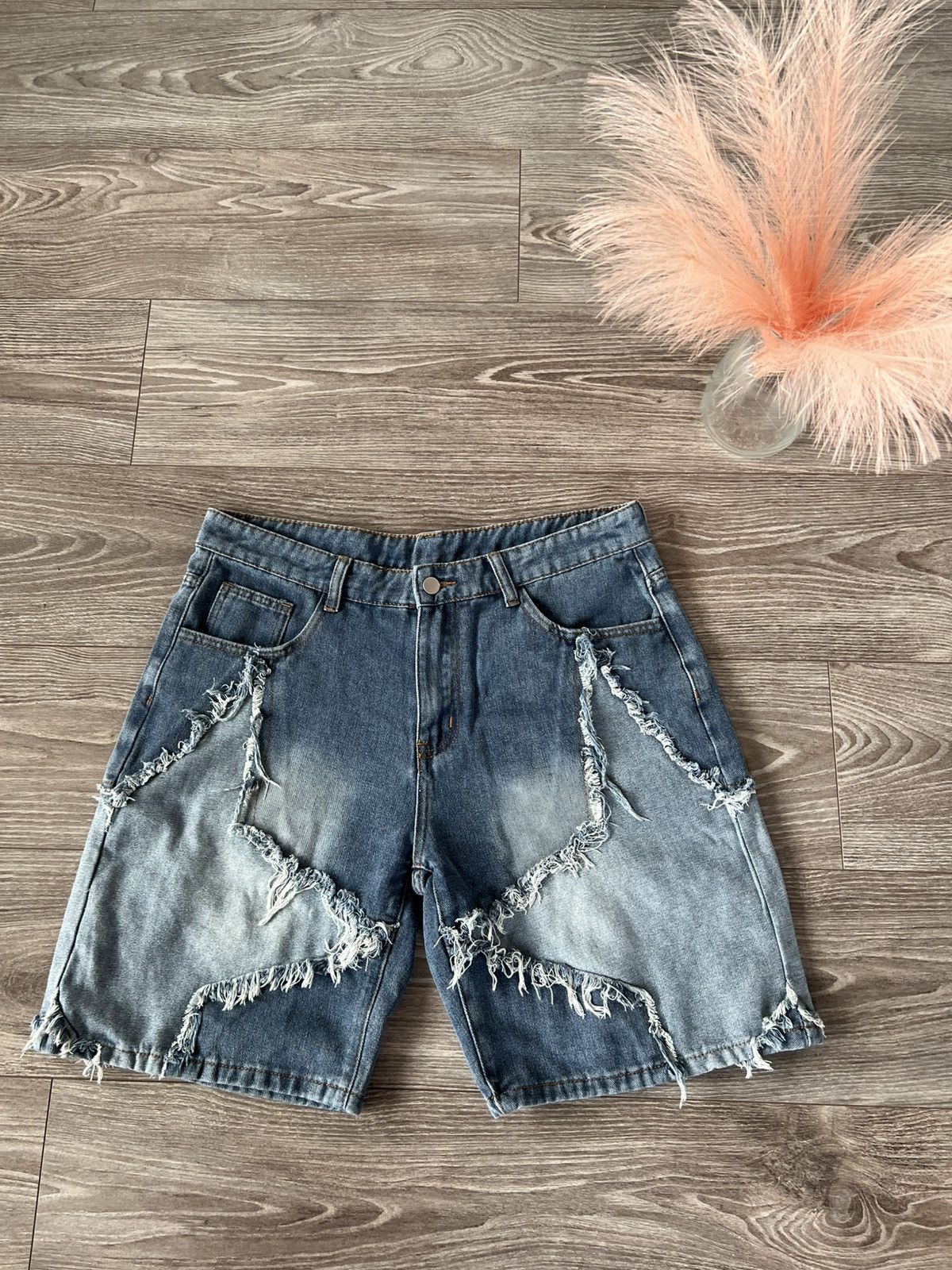 Japanese Brand ‼️Avant Garde Distressed Denim Opium Star Baggy Shorts‼️ Size US 35 - 4 Thumbnail