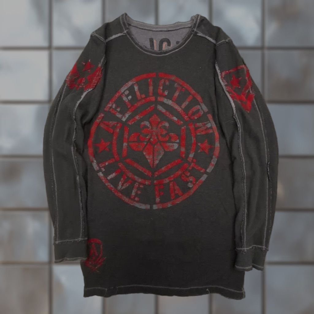 VINTAGE Affliction Shirt Mens XL Gray Thermal Long Sleeve Reversible Snake Y2K