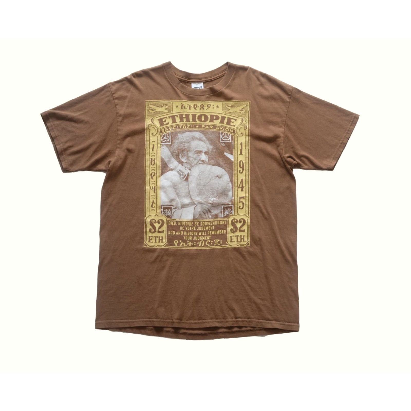 Anvil VINTAGE 90s RASTAFARIAN EMPEROR HAILE SELASSIE ANVIL 100% COTTON BROWN T-SHIRT XL Mens Size US XL / EU 56 / 4 - 2 Thumbnail