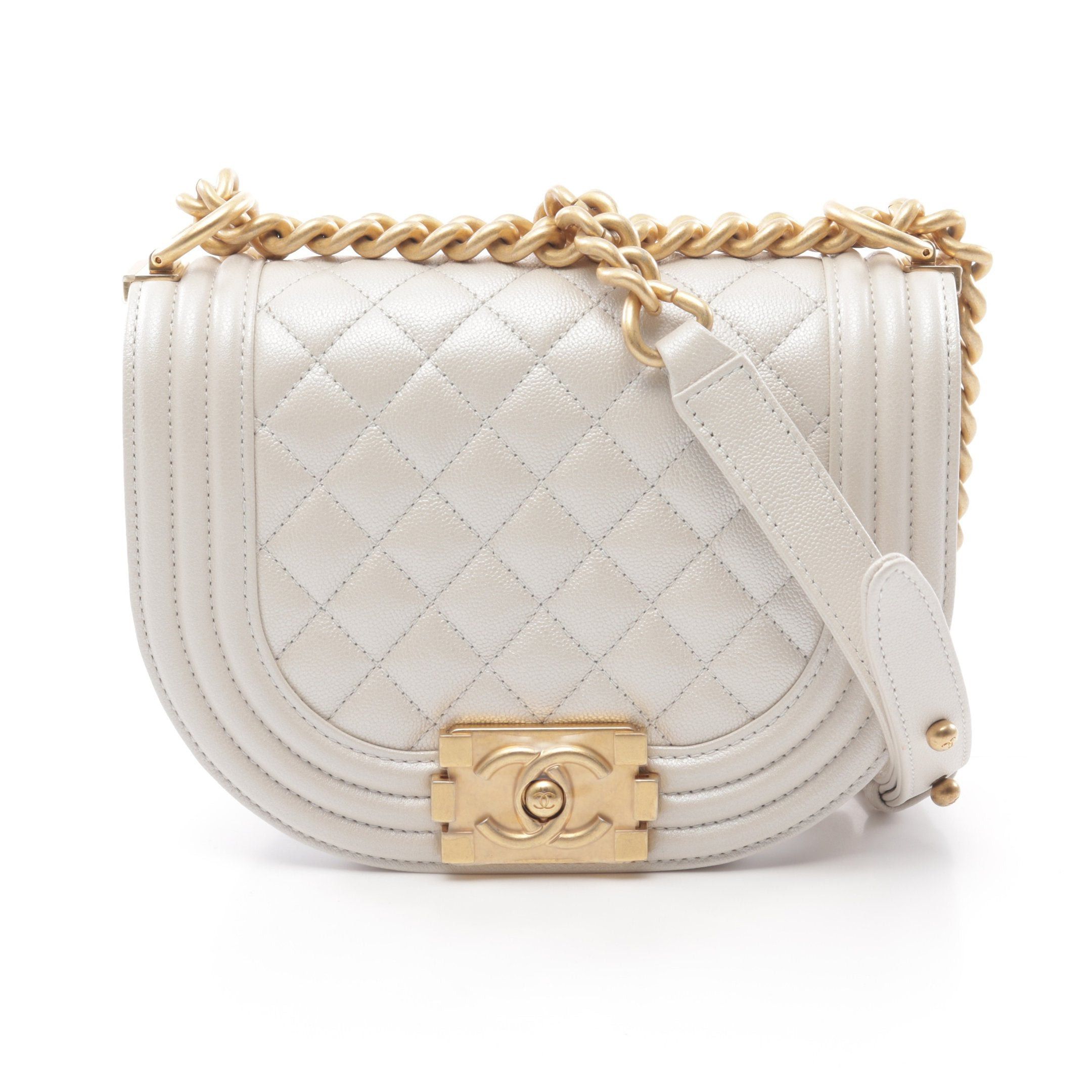 Chanel Chanel Boy Chanel Chain Shoulder Bag Caviar Skin Off White Gold Hardware Size ONE SIZE - 1 Thumbnail