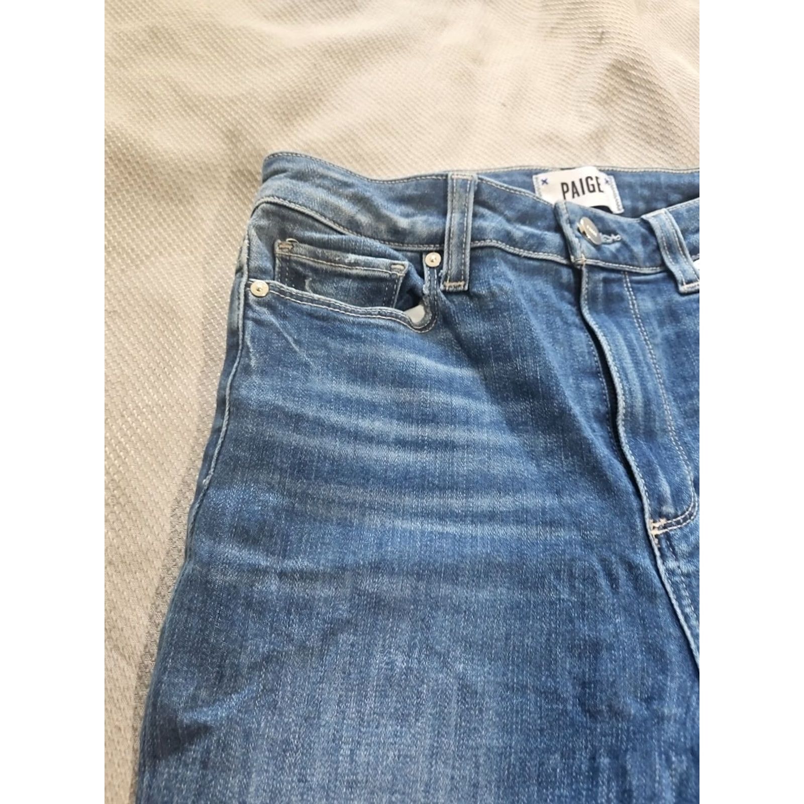 Paige PAIGE Jeans Womens US Size 28 Blue Hoxton Crop Margie Medium Wash Distress Hem Jeans Womens Regular 5-Pocket Denim Medium Wash Cotton Blend Spandex Size 28" / US 6 / IT 42 - 4 Thumbnail