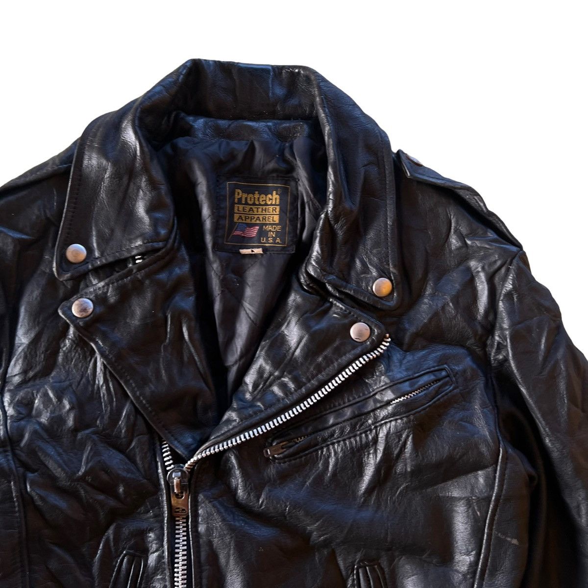 Vintage 🔥VTG LEATHER BIKER JACKET DOUBLE BREAST PROTECH APPAREL Size US M / EU 48-50 / 2 - 3 Thumbnail