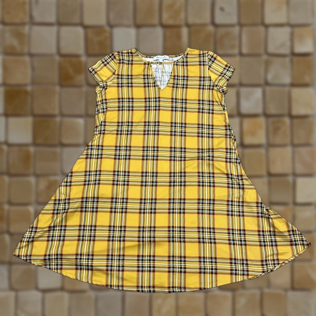 Vintage Sweetkie Dress Boho Festival Short Sleeve Yellow Plaid Pockets L Womens Size L / US 10 / IT 46 - 1 Thumbnail