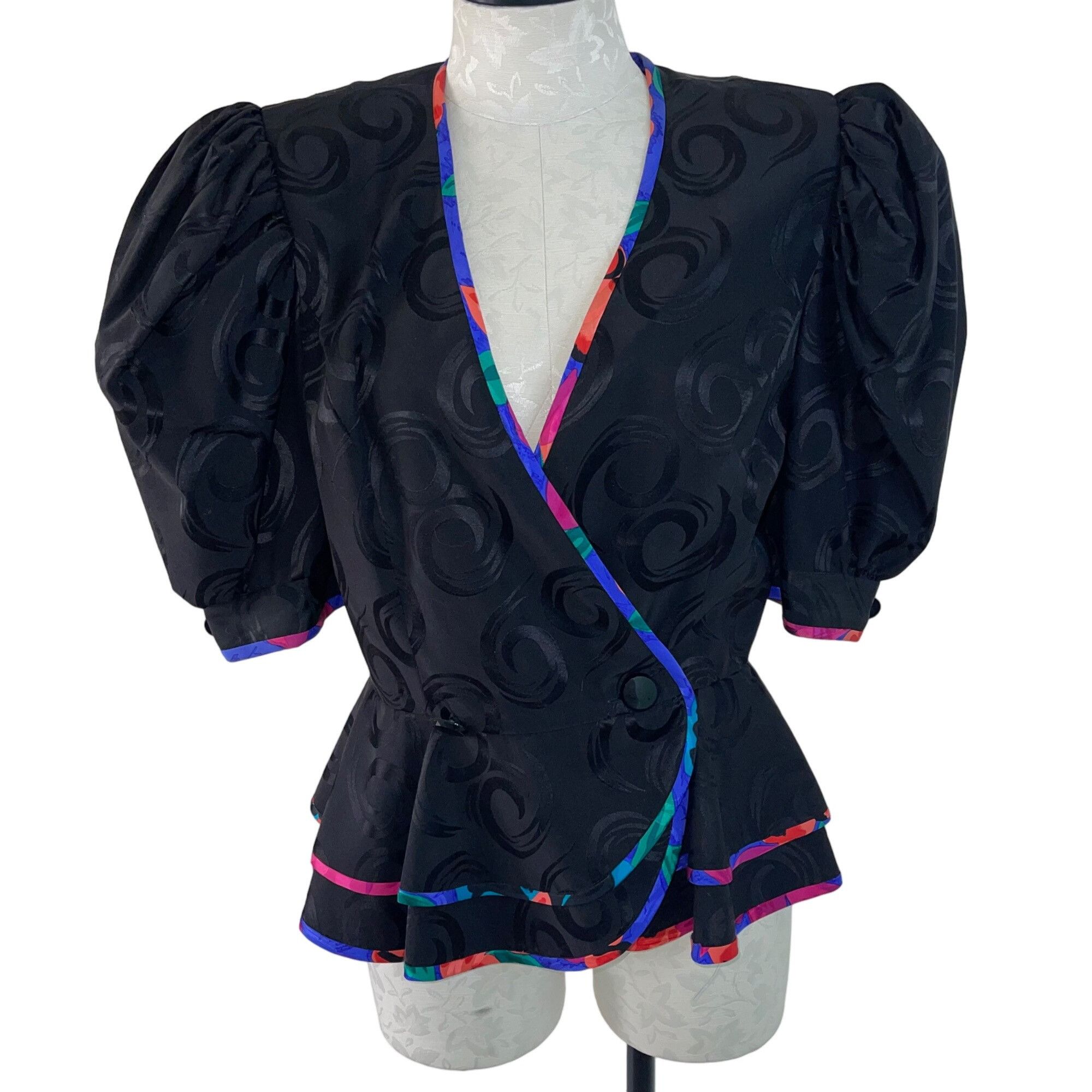 A J Bari Vintage Womens Jacket Size 10 Black Balloon Sleeve
