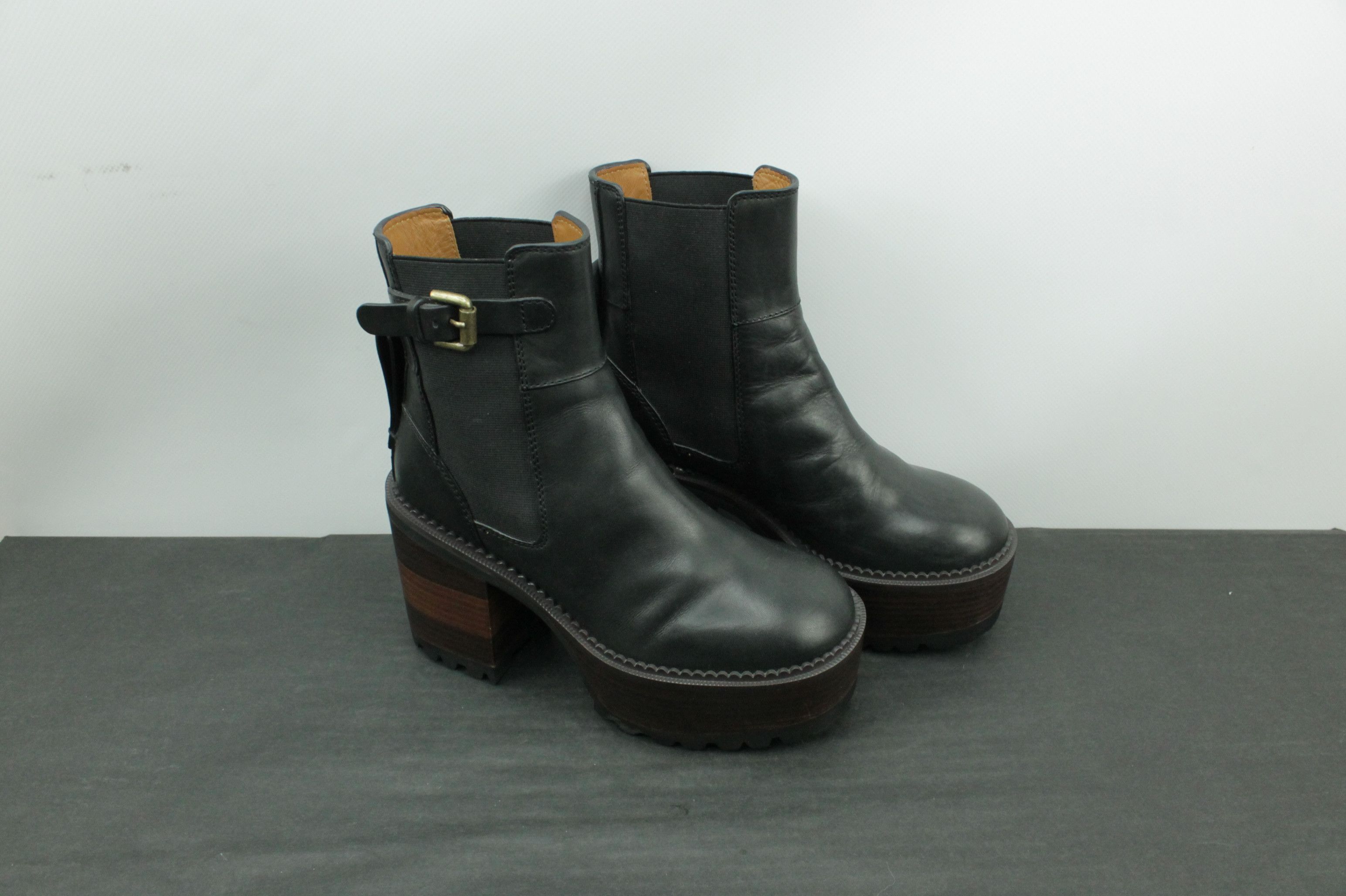 Chloe See By Chloé Block Heel Platform Black Leather Bootie Size US 5 / IT 35 - 2 Thumbnail