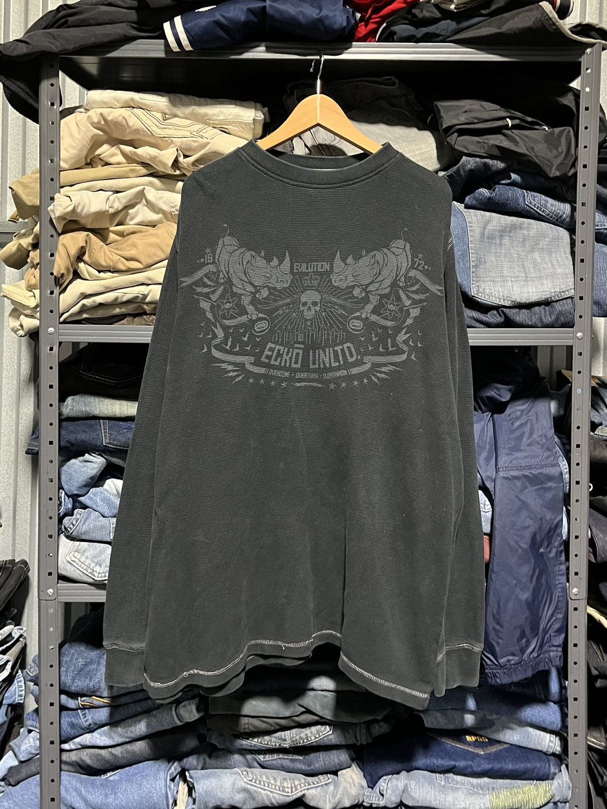 Affliction × Ecko Unltd. × Vintage Crazy Y2K Ecko UNLTD Thermal Skater Long Sleeve Grunge Opium Size US XXL / EU 58 / 5 - 1 Thumbnail