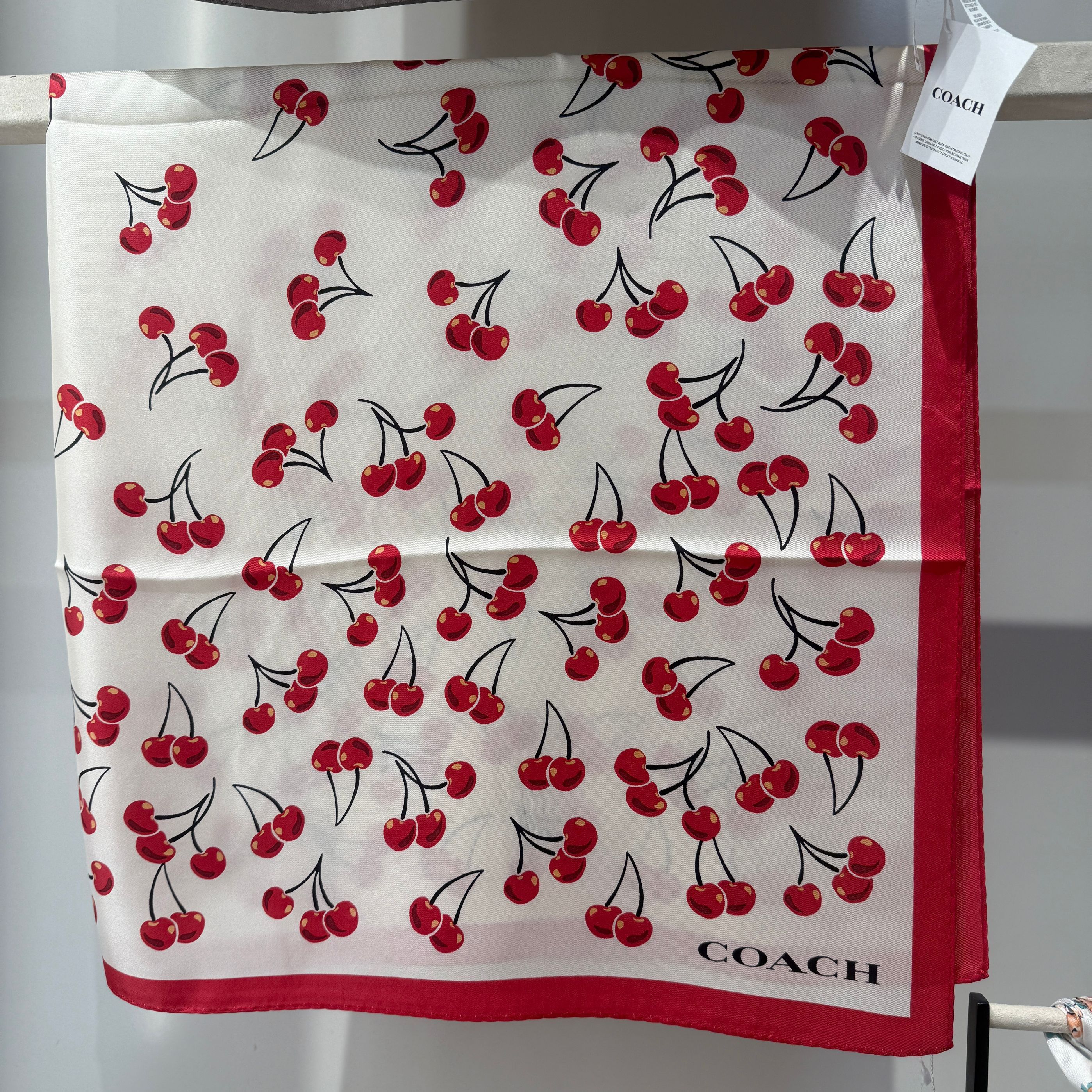 coach Cherry Swirl Print Silk Square Scarf cz533