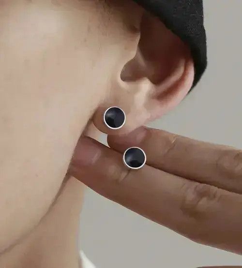 Diamond Earrings x Jewelry Round Barbell Earring in Silver, Men's
