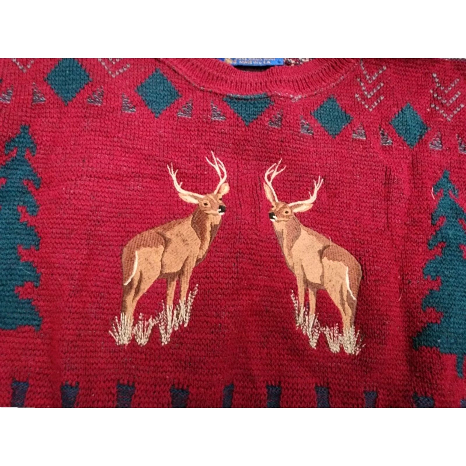 Pendleton VINTAGE Pendleton Deer Embroidered Wool Sweater Mens XL Red USA Made Size US XL / EU 56 / 4 - 5 Thumbnail