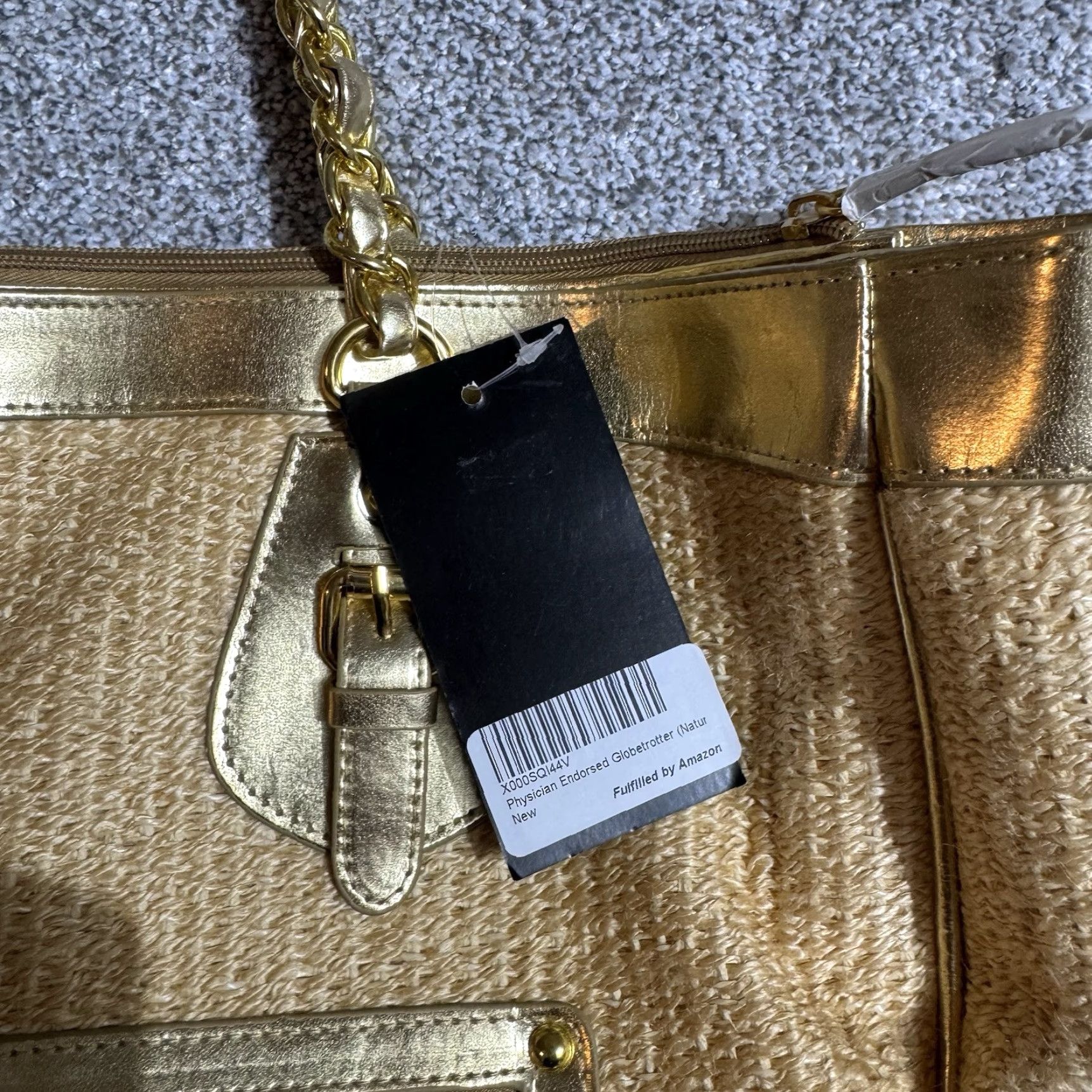 Vintage Y2K Boho Chic Woven Tote Bag Womens Gold Sparkly Metallic Chain Strap Tote Bag Size ONE SIZE - 3 Thumbnail