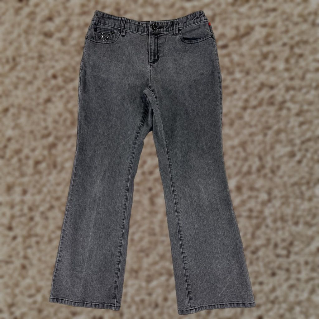 Vintage Style&co Jeans Womens 10P Black Denim Bootcut 28x27 5-Pocket Embroidered Logo Cotton Stretch Regular Petite Moderate Wash Mens? Size 32" / US 10 / IT 46 - 1 Thumbnail