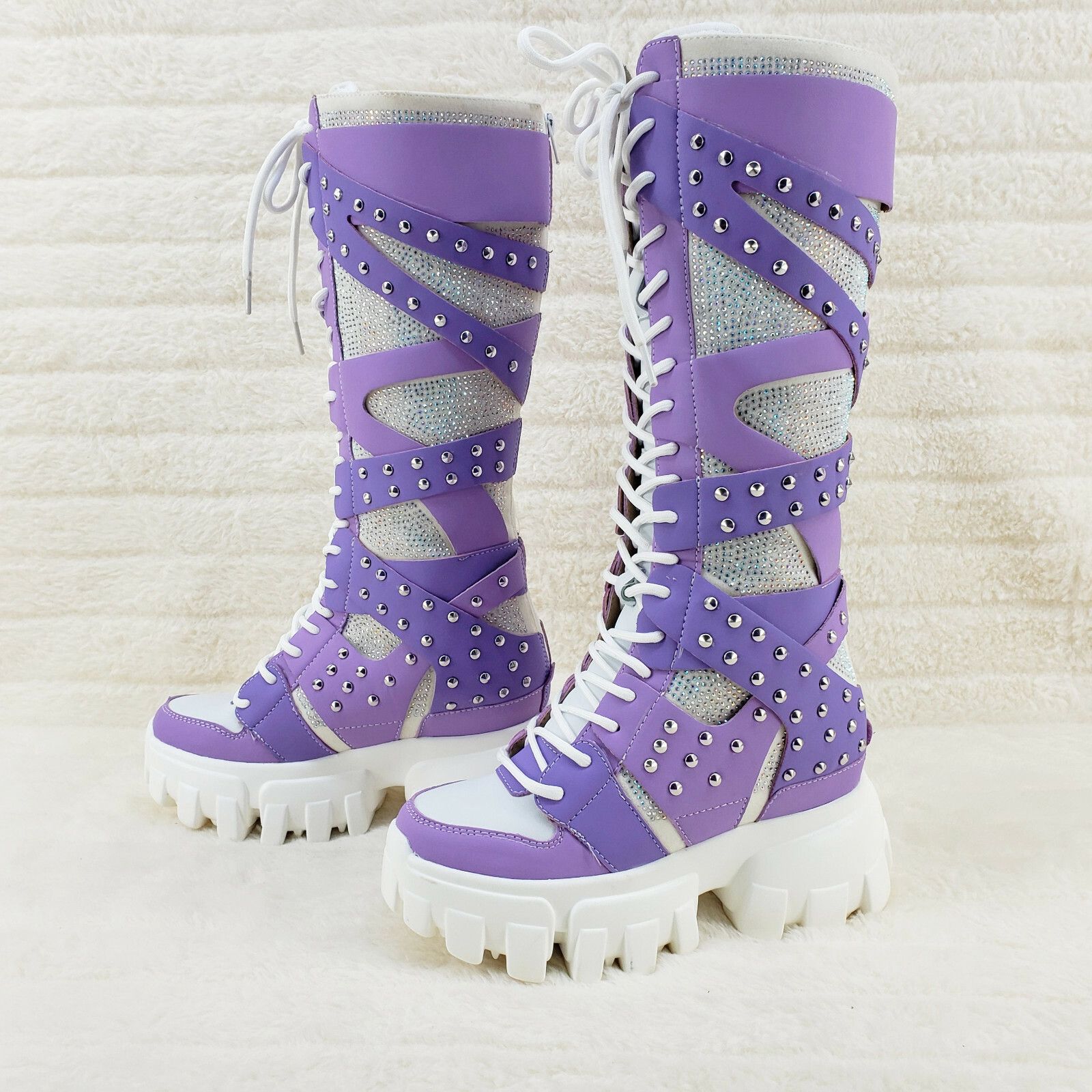 Other Wang Limited Lilac Purple White Platform Sneaker Knee Boots Size US 8 / IT 38 - 4 Thumbnail