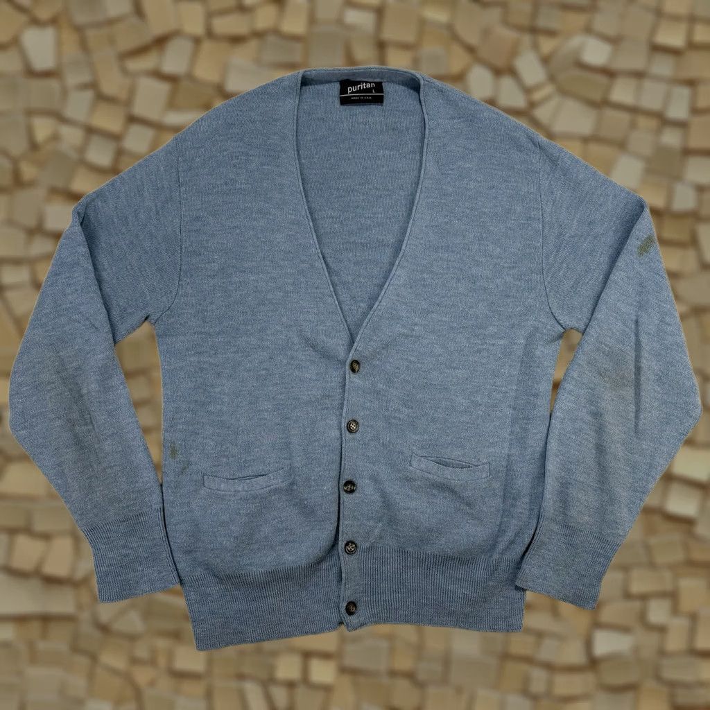 Vintage VINTAGE Puritan Sweater Cardigan Knit V-Neck Long Sleeve Blue 80s USA Mens L Size US L / EU 52-54 / 3 - 1 Thumbnail