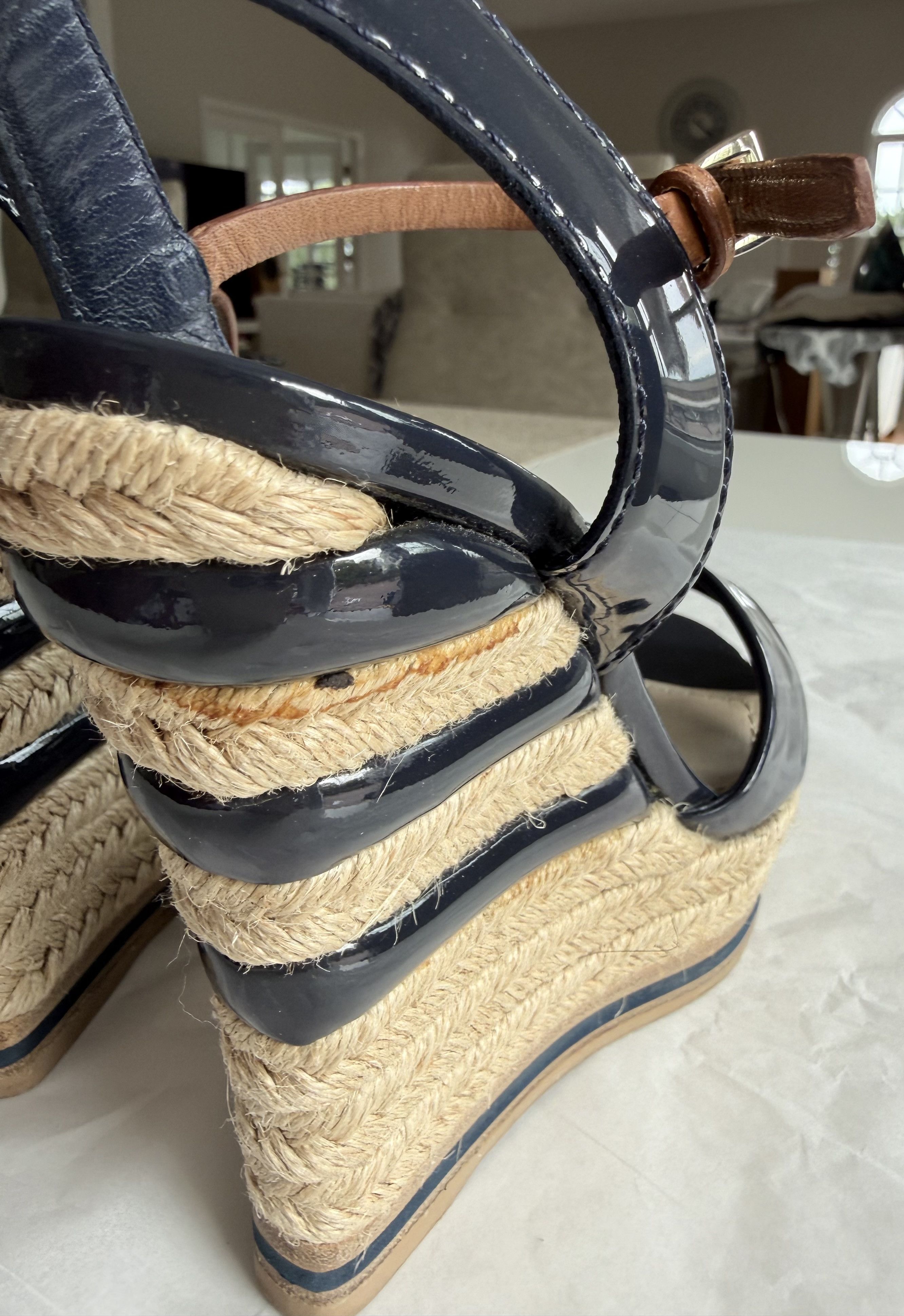 Christian Dior Monsieur Christian Dior Espadrille Wedge Sandals Navy Patent Leather Size US 7 / IT 37 - 6 Thumbnail