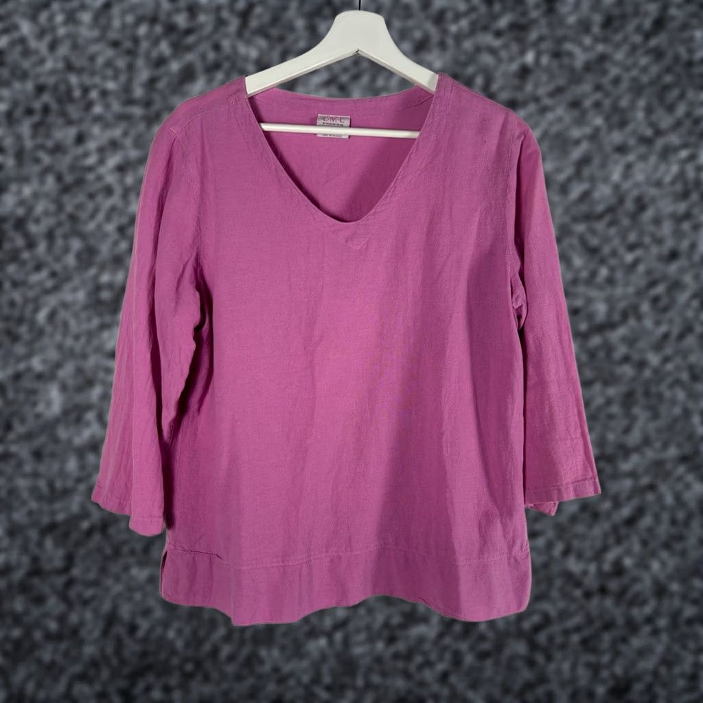 Pinko C.M.C Color Me Cotton Womens Pink V-Neck 3/4 Sleeve Lightweight Top Large USA Size L / US 10 / IT 46 - 1 Thumbnail