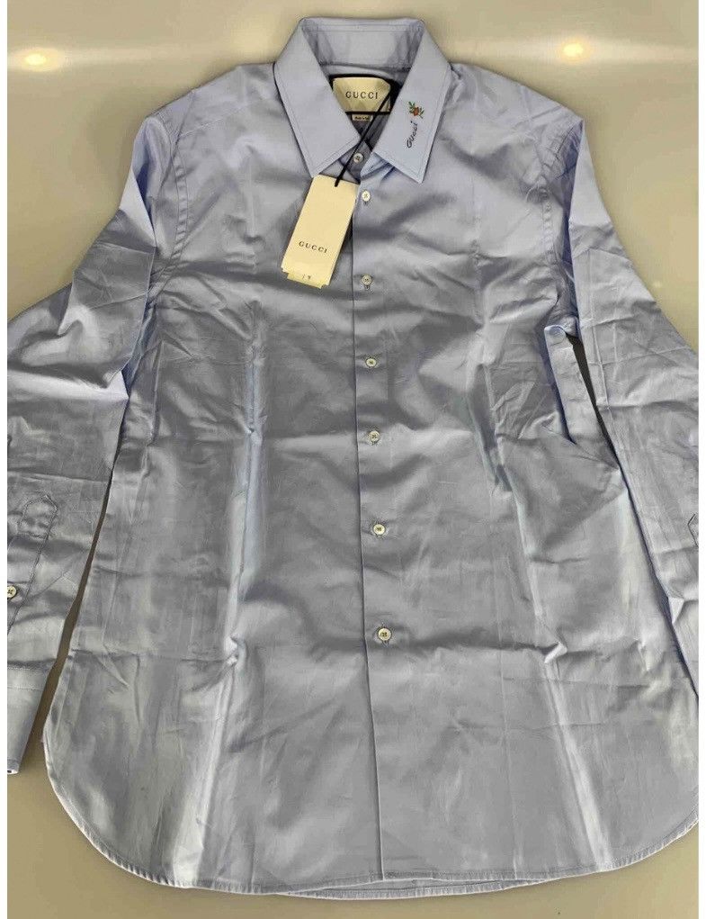 Gucci Gucci Blue Poplin GG Embroider Collar Slim Fit Shirt 16 NWT Size US L / EU 52-54 / 3 - 13 Thumbnail