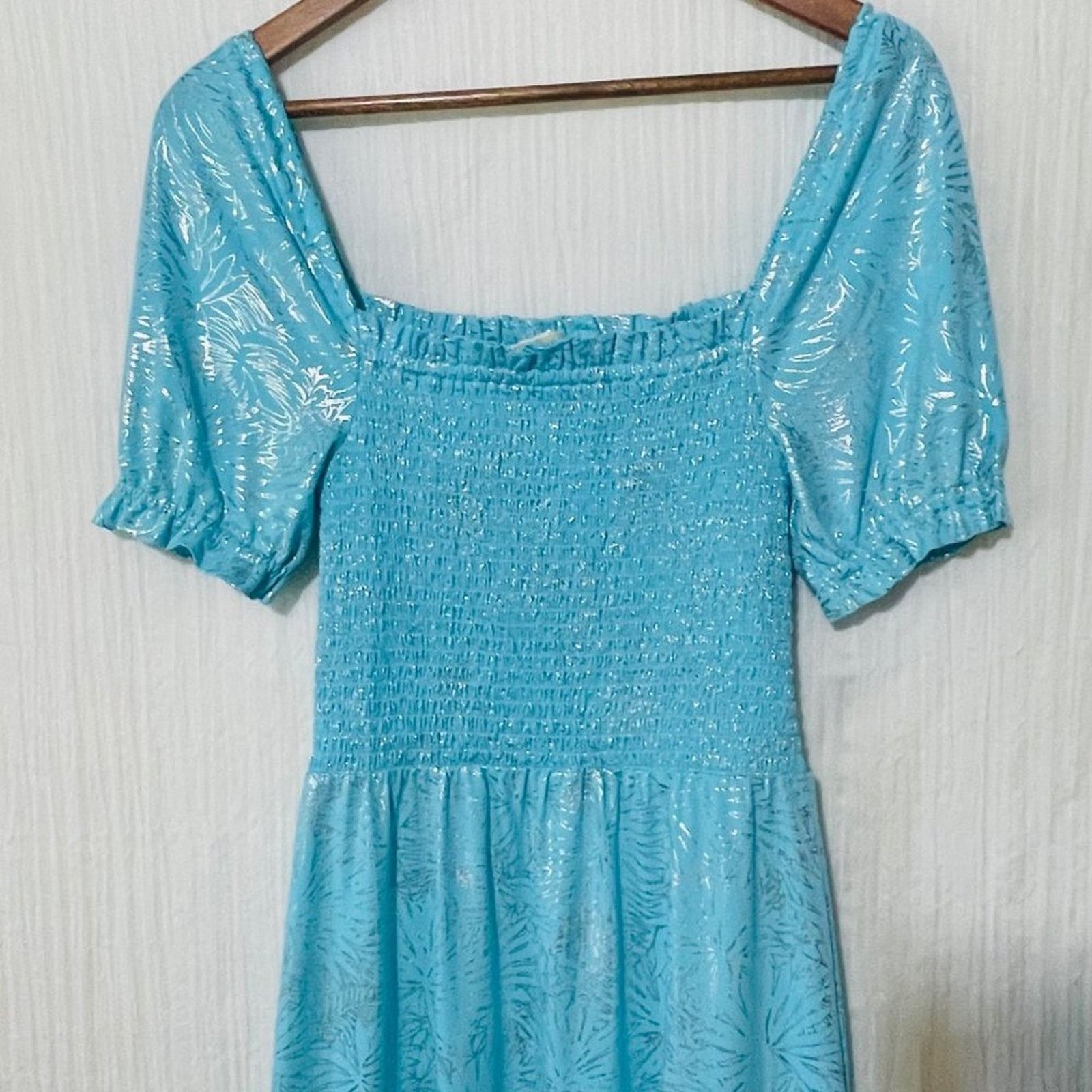 Michael Kors Michael Kors Smocked Peasant Dress Foil Print Turquoises Size S / US 4 / IT 40 - 8 Thumbnail