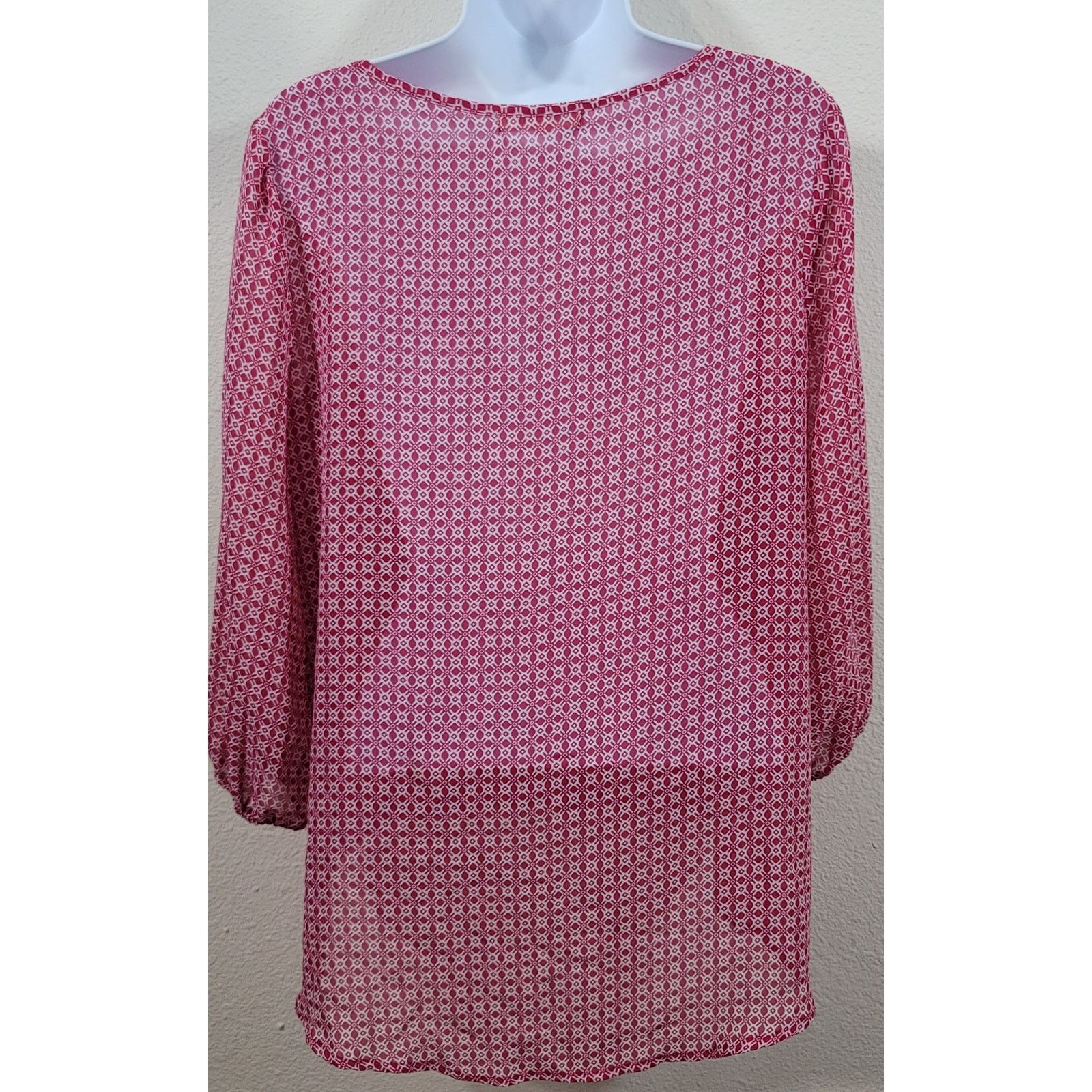 Other Wishful Park Red White Geo Print Sheer Top Small Lightweight Size S / US 4 / IT 40 - 2 Thumbnail