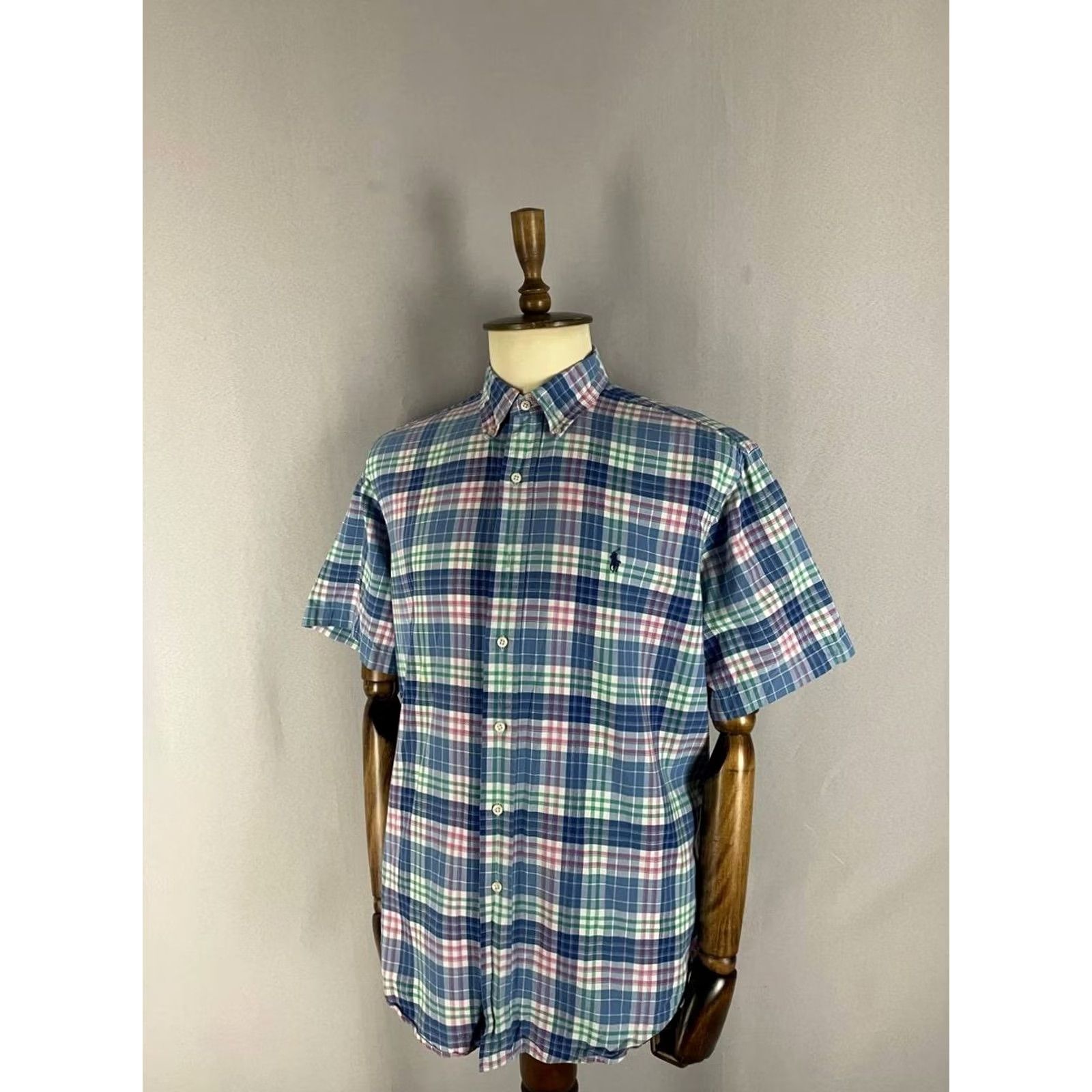 Ralph Lauren Ralph Lauren Mens Button-Down Shirt XL Blue Plaid Short Sleeve Classic Fit Size US XL / EU 56 / 4 - 2 Thumbnail