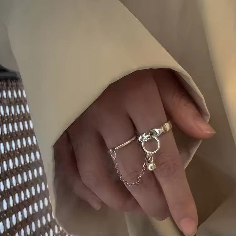 Jewelry 2 Open Women Rings With Chain Size ONE SIZE - 2 Thumbnail