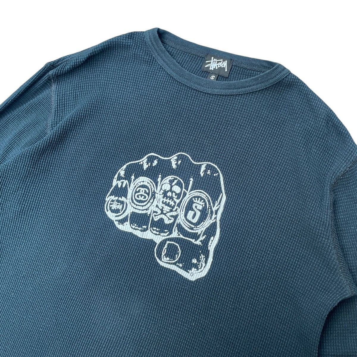 Stussy × Vintage Vintage Stussy Multiple Logo Rings Waffle Knit Pullover Size US S / EU 44-46 / 1 - 2 Thumbnail