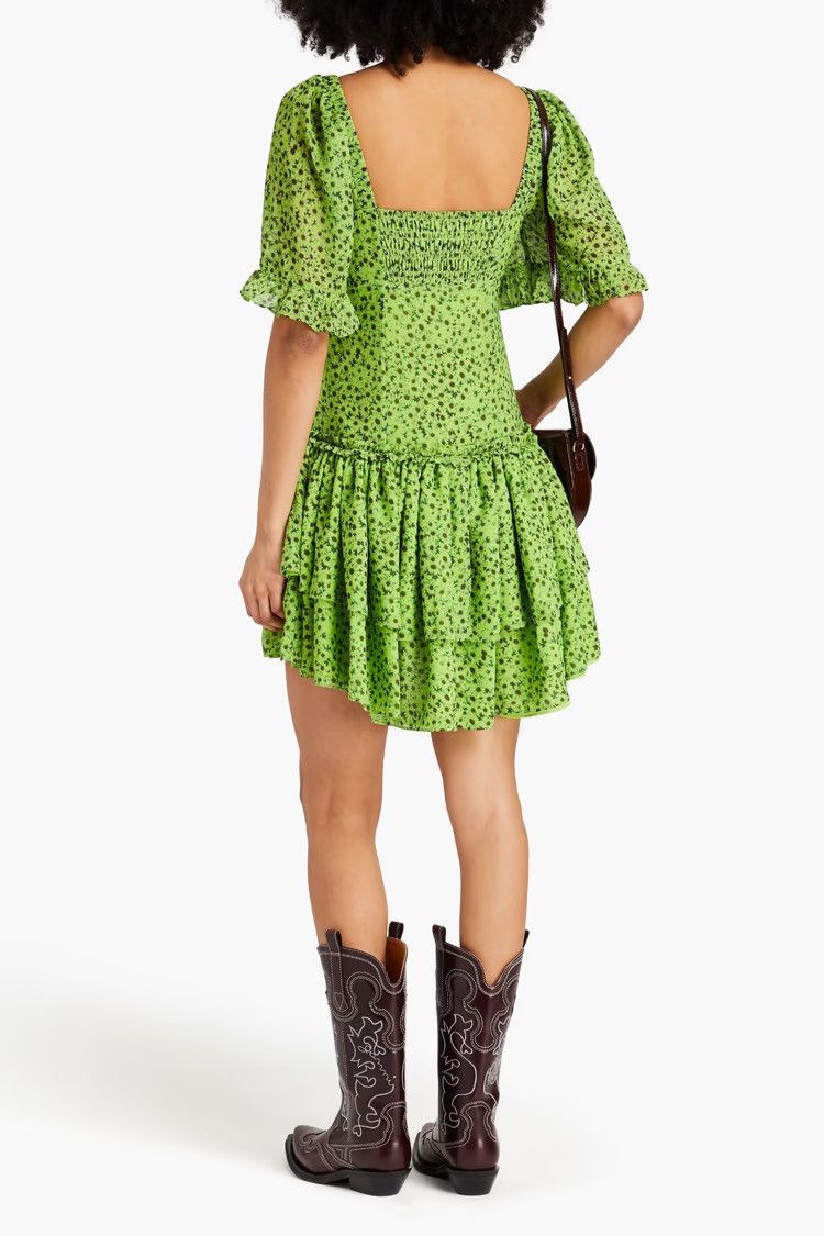Ganni GANNI Tiered floral-print voile mini dress Green MSRP $275 Size S / US 4 / IT 40 - 2 Thumbnail
