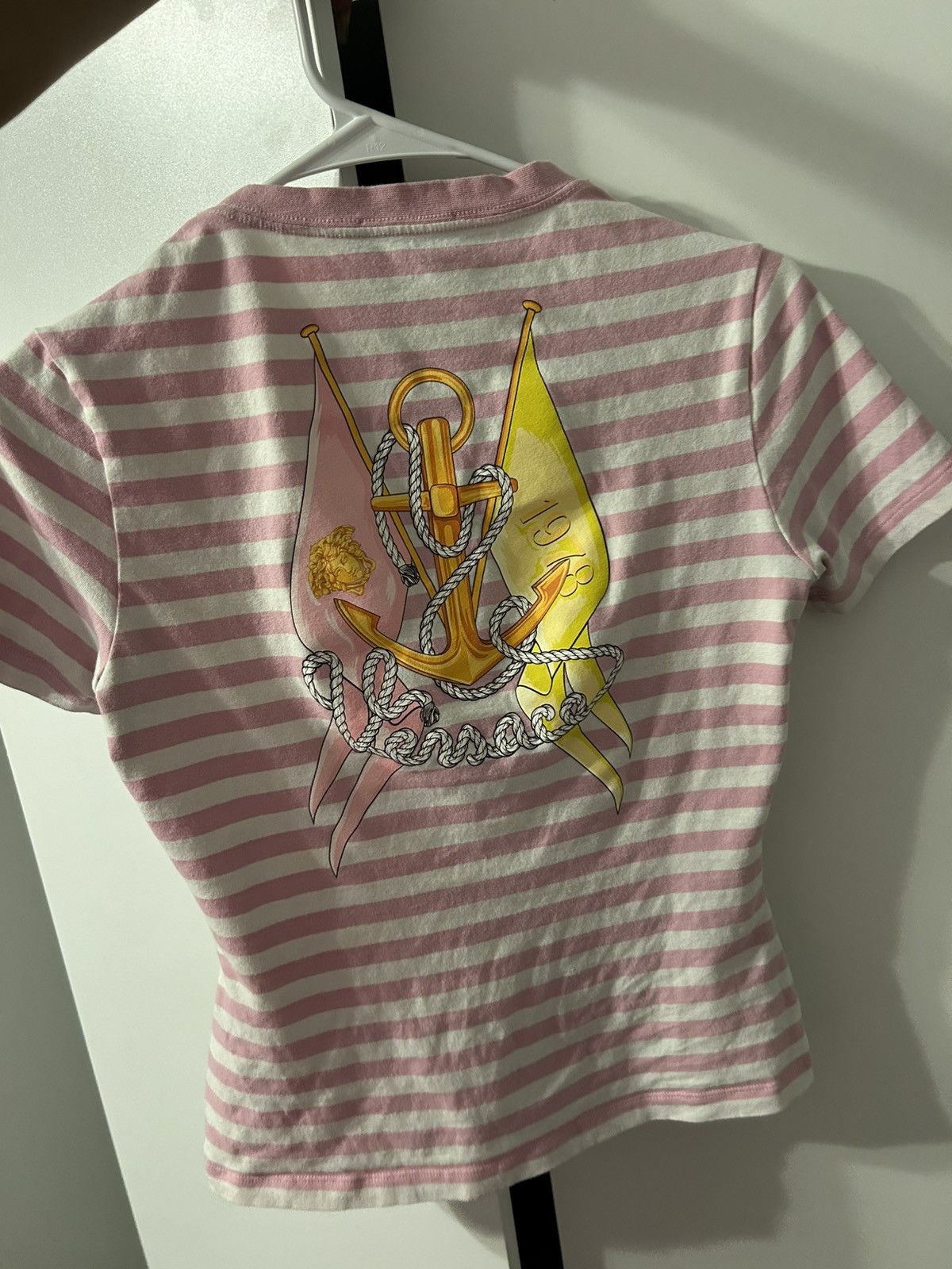 Versace versace milano logo-embroidered striped T-shirt Size S / US 4 / IT 40 - 2 Thumbnail