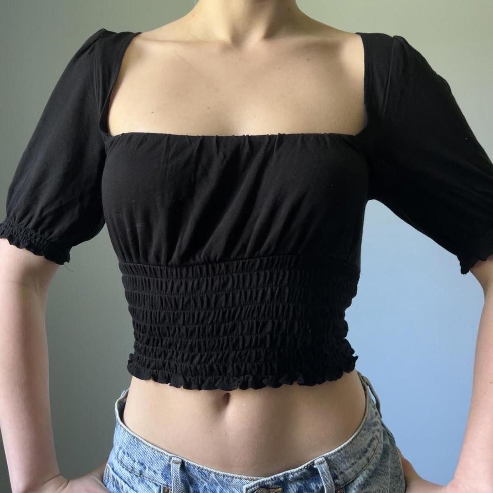 Urban Outfitters Cropped black puff sleeve square neck top Size S / US 4 / IT 40 - 5 Thumbnail