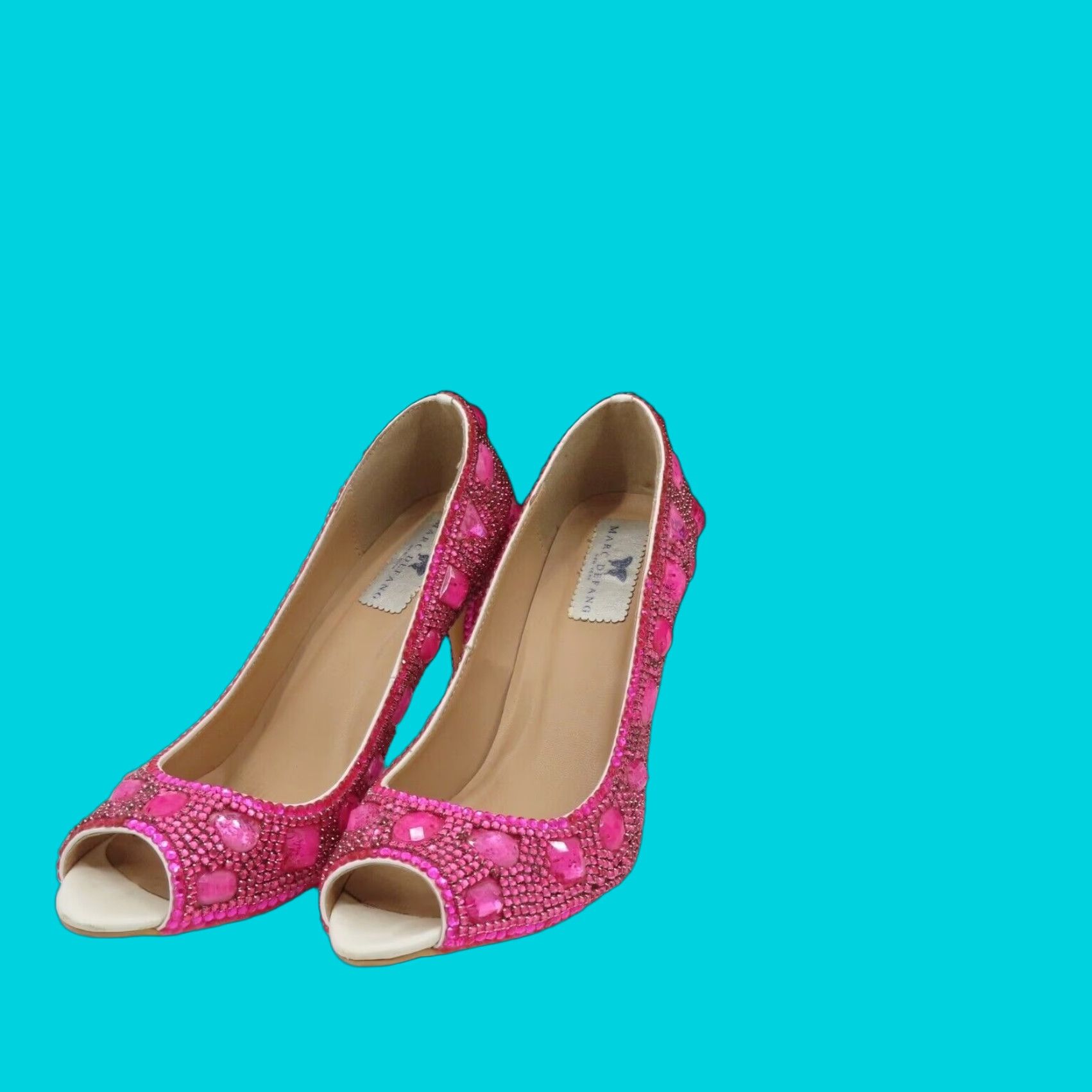 Marc DeFang 8.5 Pink Rhinestone Peep Toe Heels Women Bridal Eras Pump Womens
