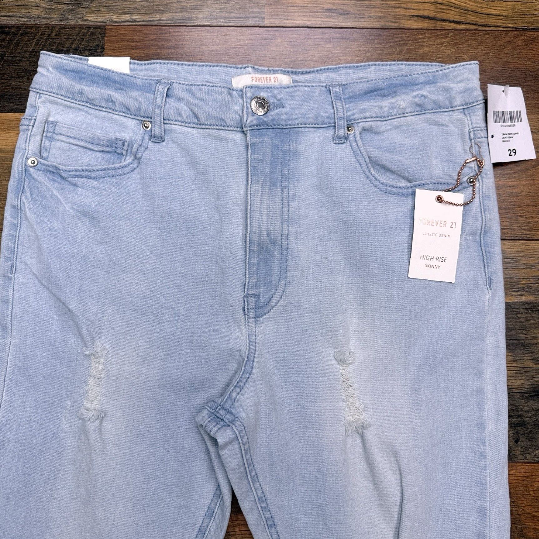 Forever 21 Forever 21 High Rise Skinny Jeans Womens 29 Light Blue Stretch Denim 5-Pocket Zipper Button Winter Summer Spring Fall Size 29" - 3 Thumbnail