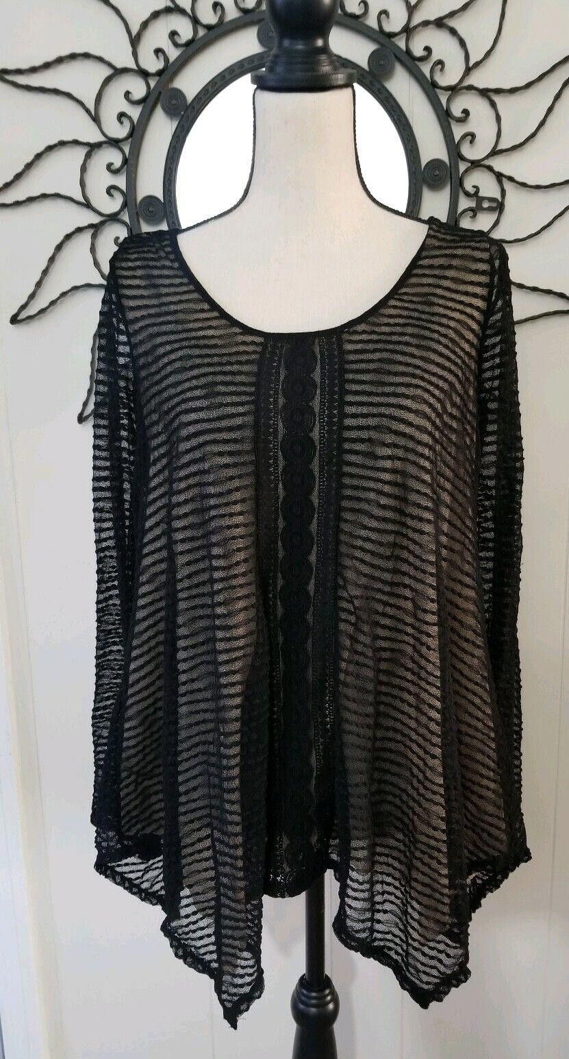 Designer Max Studio Top Medium Black Lace Long Sleeve Swing Blouse Size M / US 6-8 / IT 42-44 - 1 Thumbnail